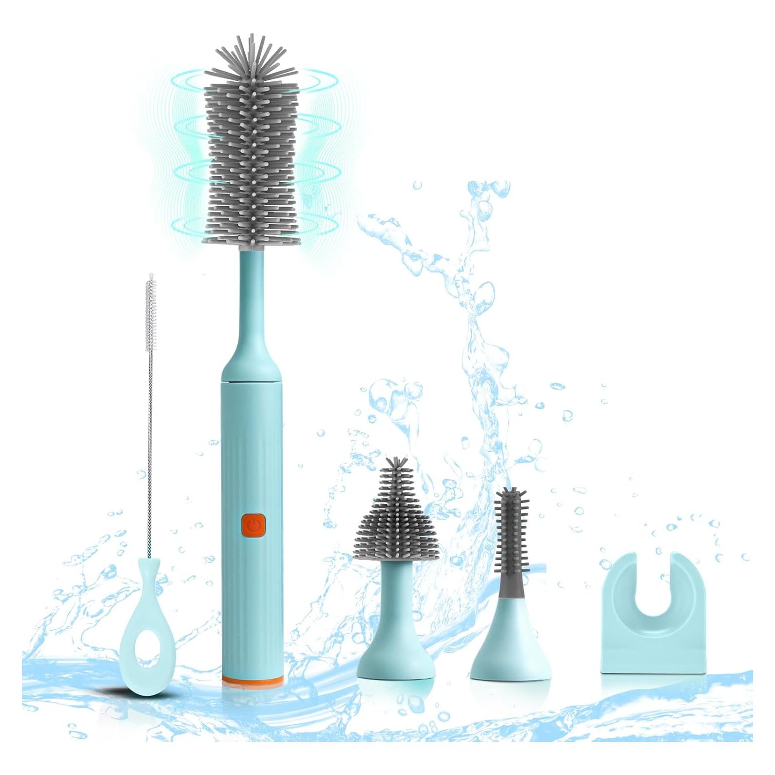 Limpiador Eléctrico de Biberones WHNL Azul con Cepillos Reemplazables