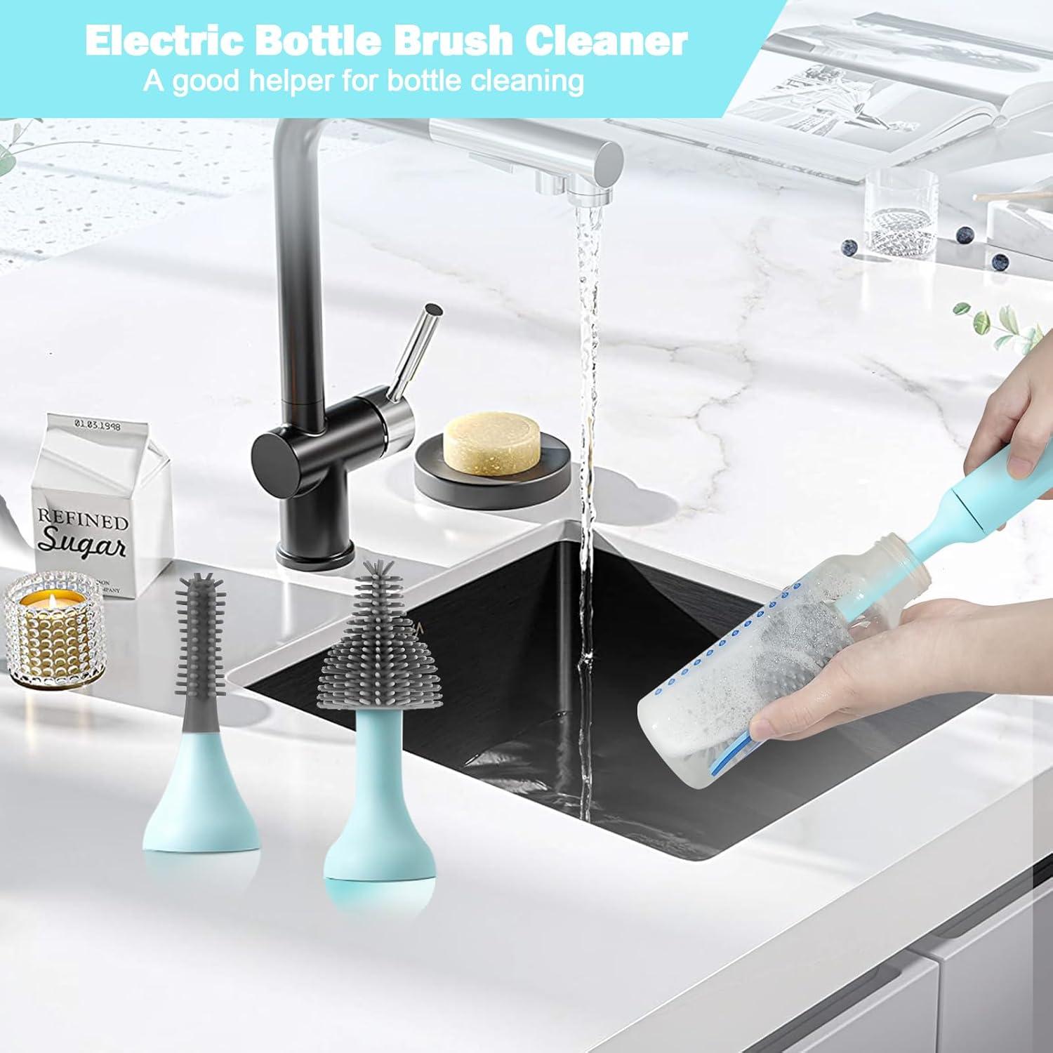 Limpiador Eléctrico de Biberones WHNL Azul con Cepillos Reemplazables