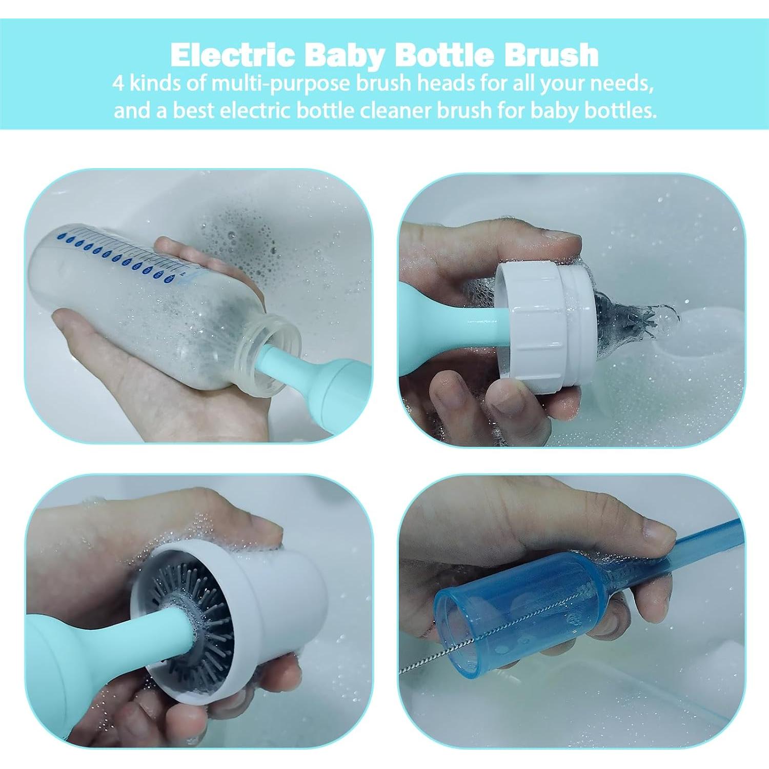 Limpiador Eléctrico de Biberones WHNL Azul con Cepillos Reemplazables