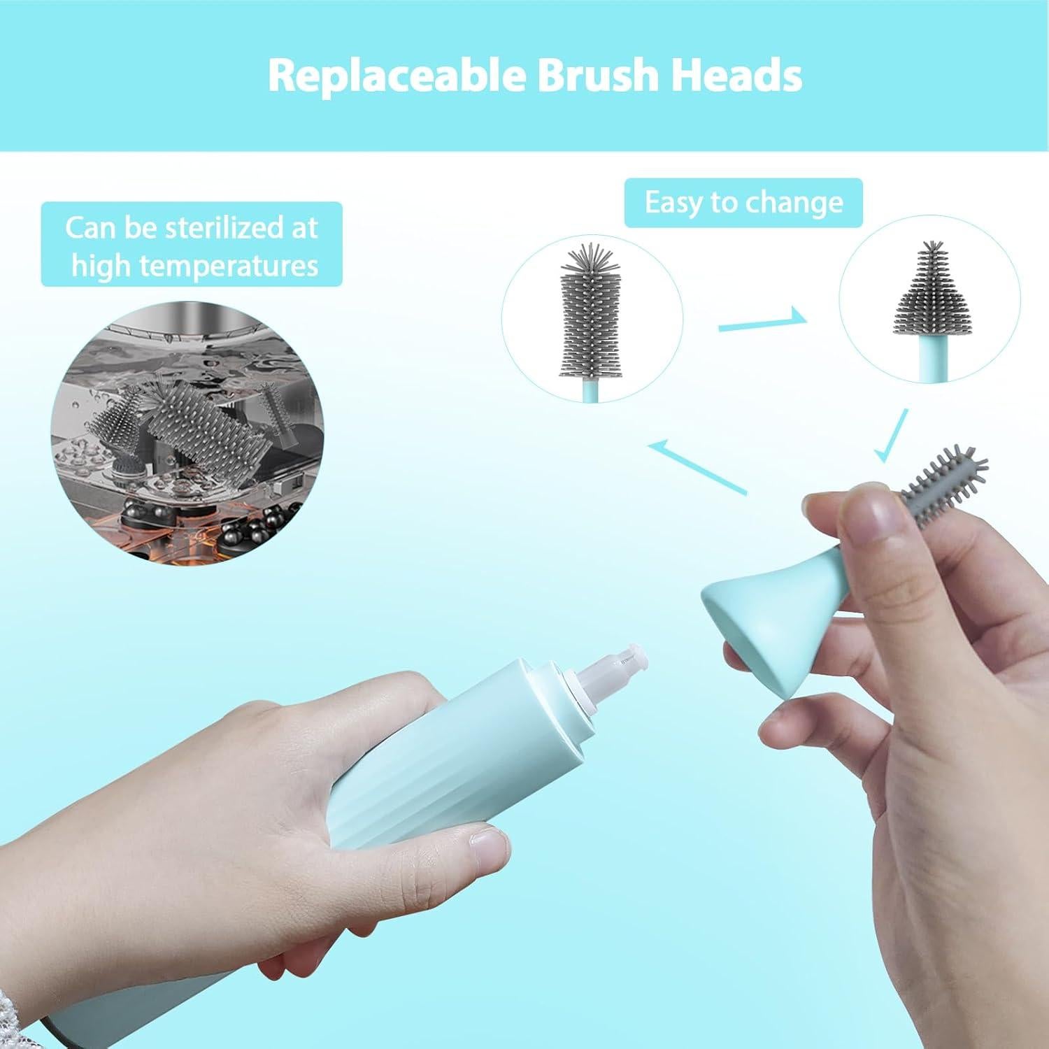 Limpiador Eléctrico de Biberones WHNL Azul con Cepillos Reemplazables