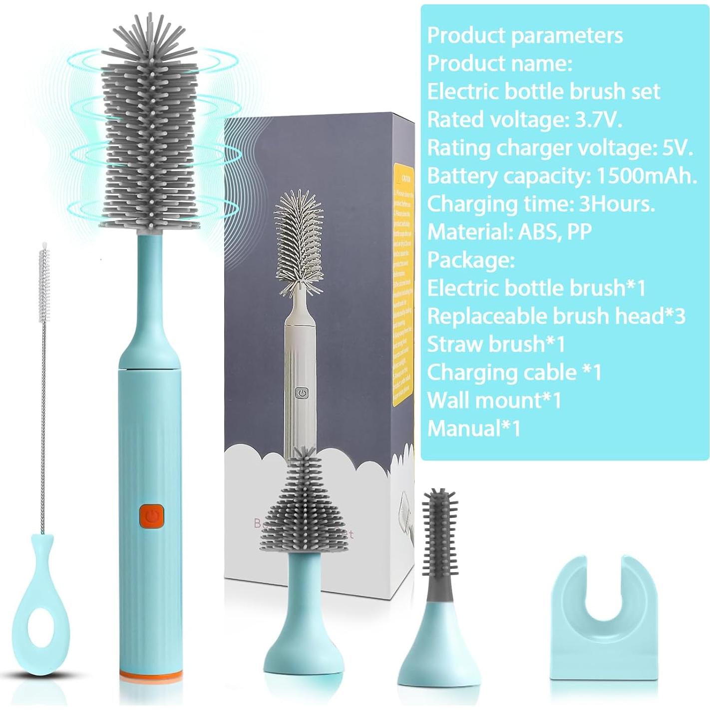 Limpiador Eléctrico de Biberones WHNL Azul con Cepillos Reemplazables