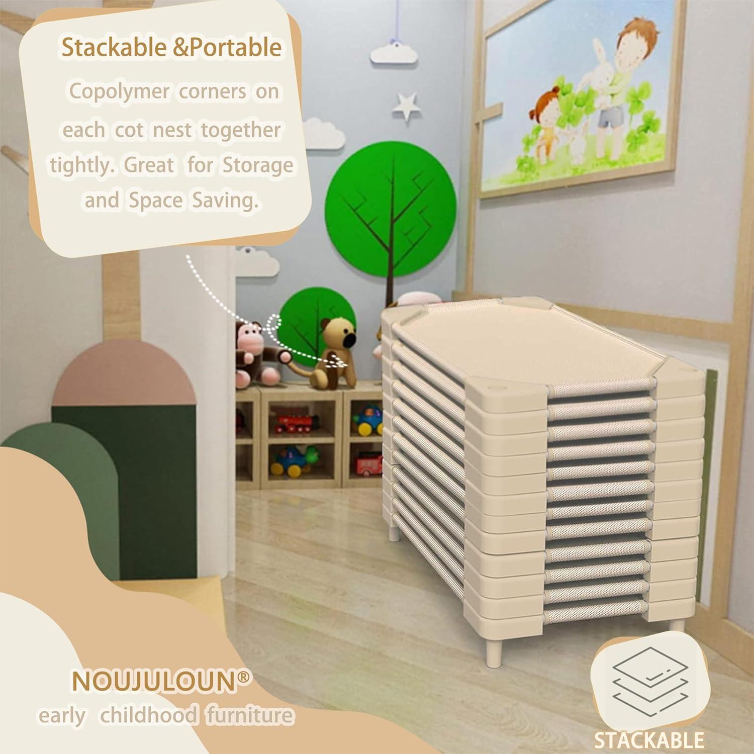 Camas apilables para preescolar NOUJULOUN 4 unidades Beige claro