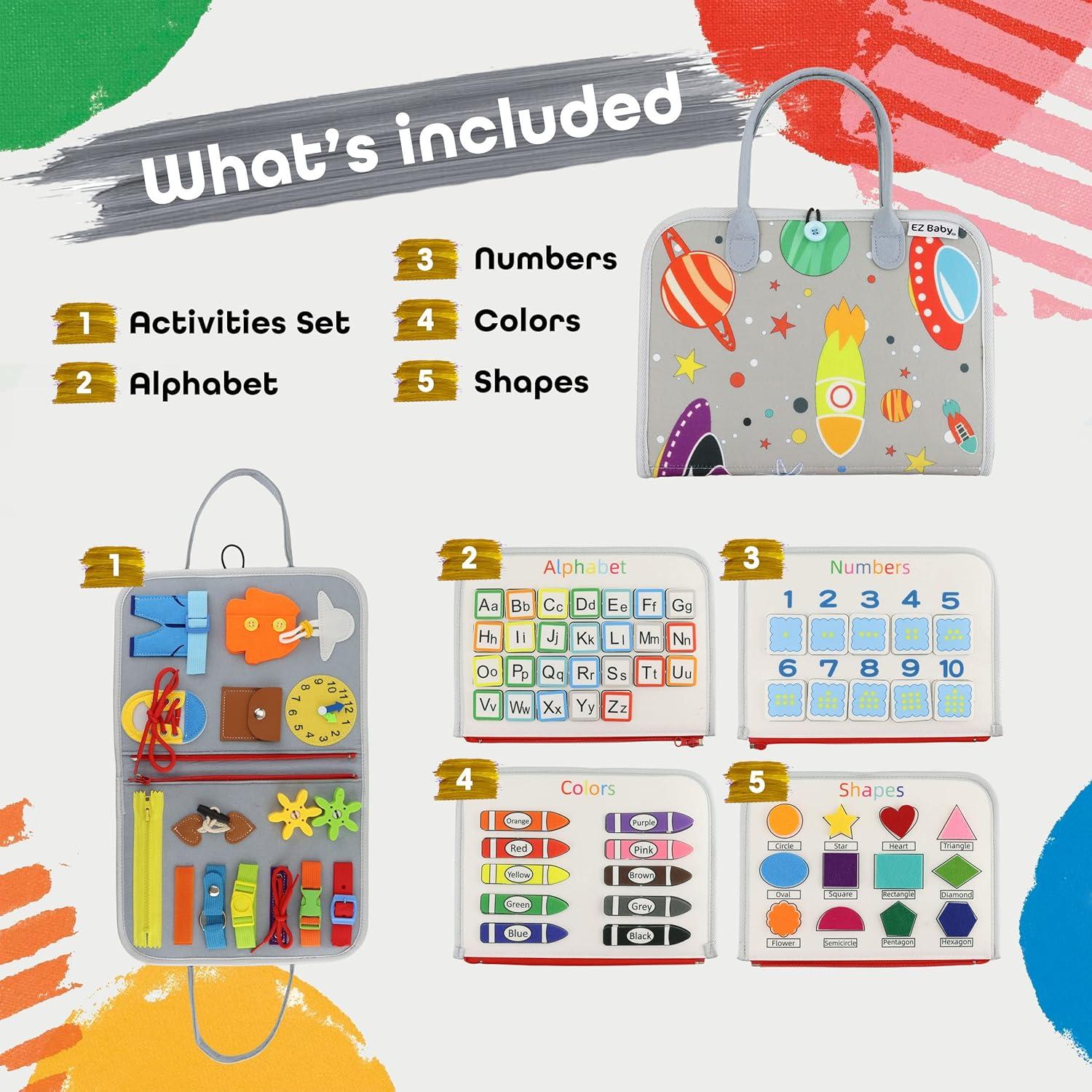 Libro Ocupado Montessori EZBaby para Niños 1-4 Años - Gris