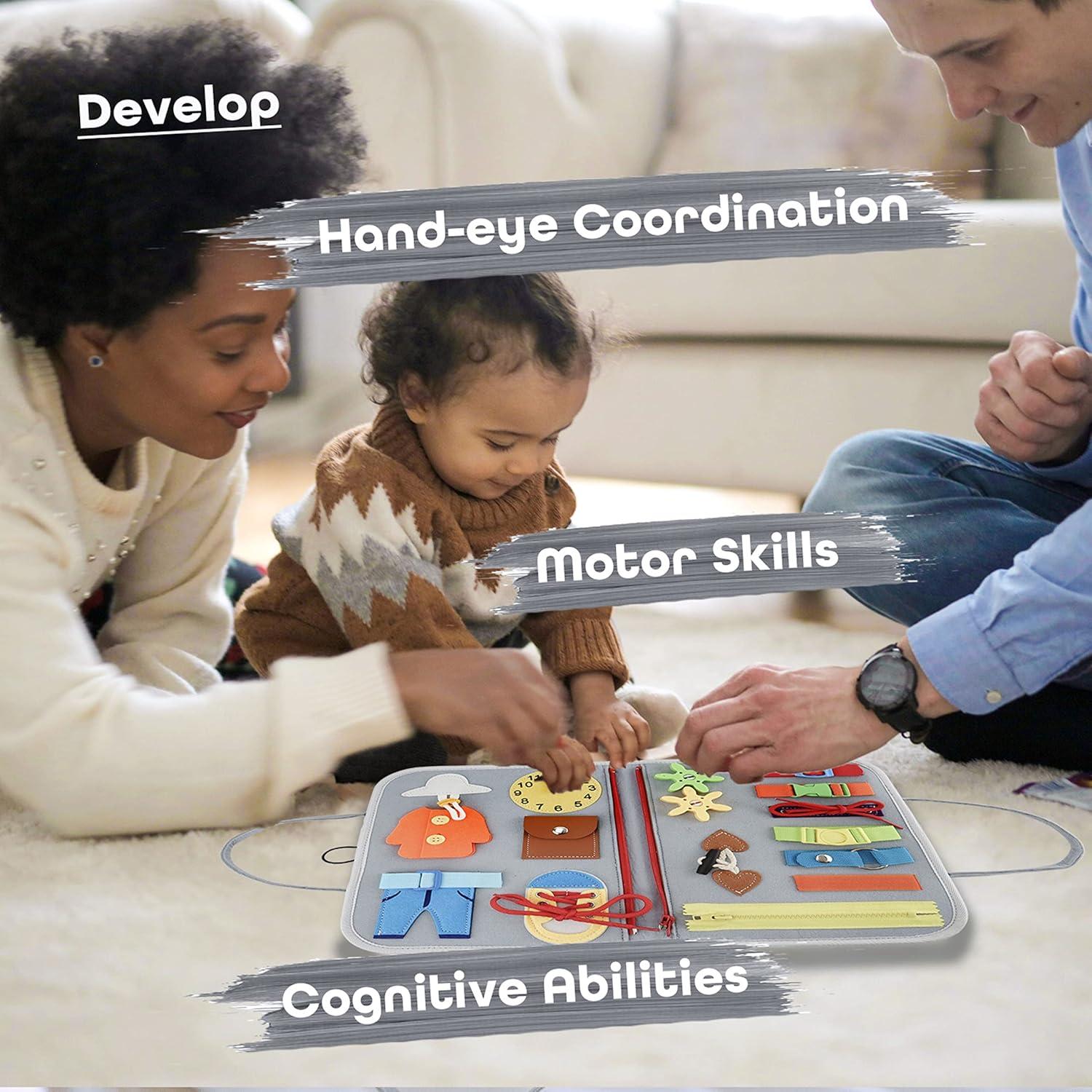 Libro Ocupado Montessori EZBaby para Niños 1-4 Años - Gris