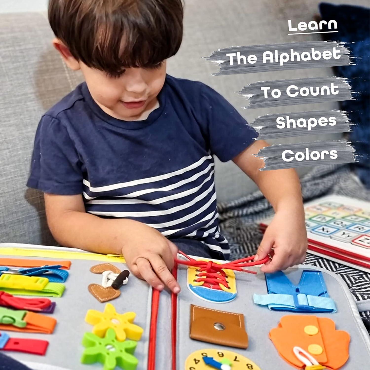 Libro Ocupado Montessori EZBaby para Niños 1-4 Años - Gris