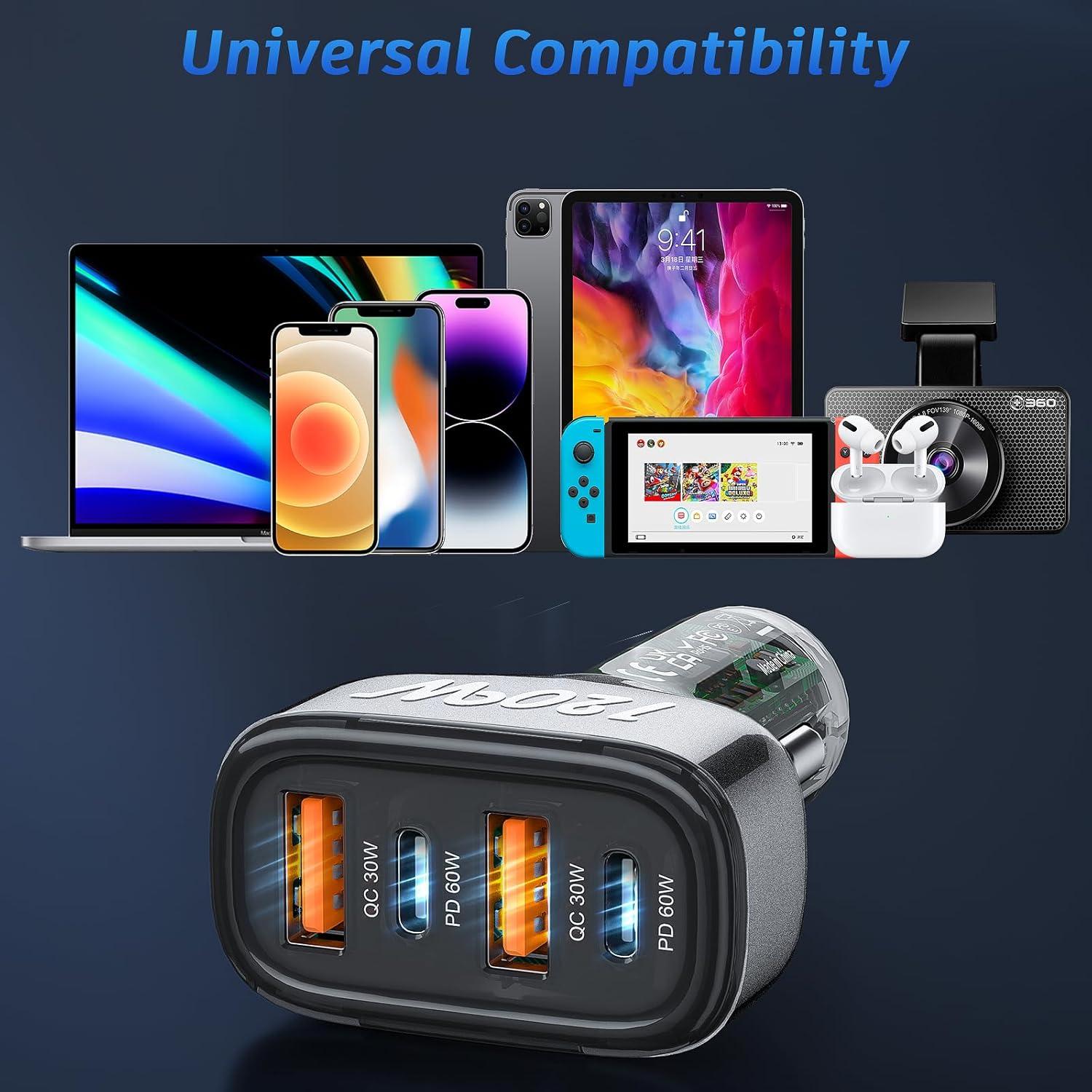 Cargador de coche USB C 120W SONRU 4 puertos carga rápida