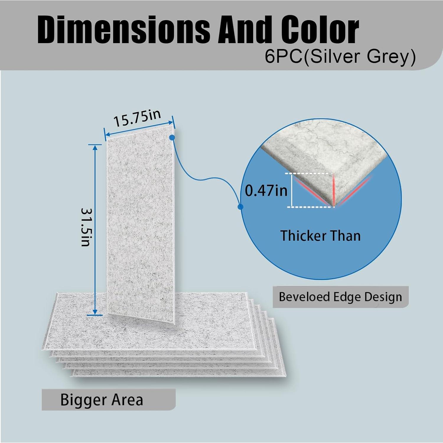 Paquete de 6 Paneles Acústicos ENSEPST 40x80 cm Gris Plateado