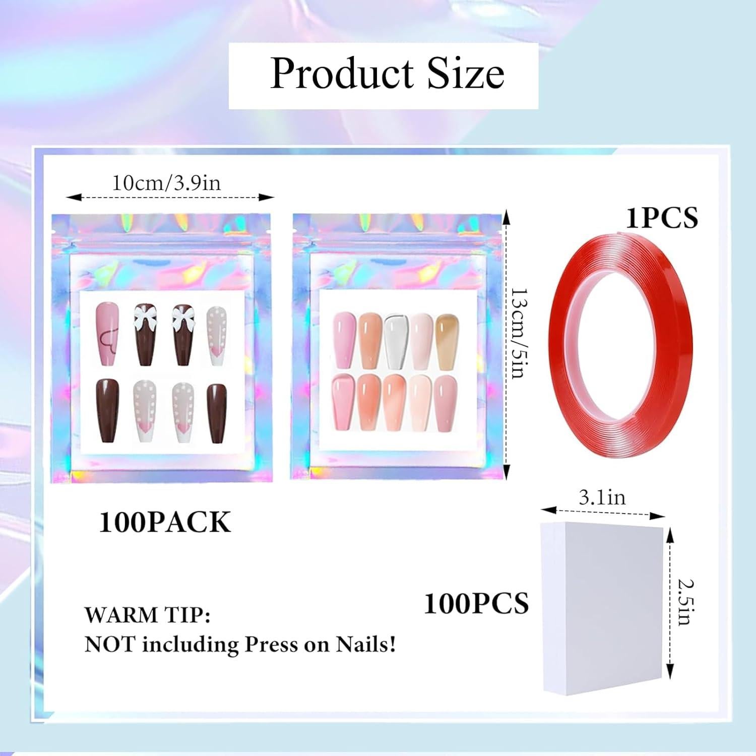 Set 200 Bolsas Empaque Uñas Holográficas SUEolmo Pequeña