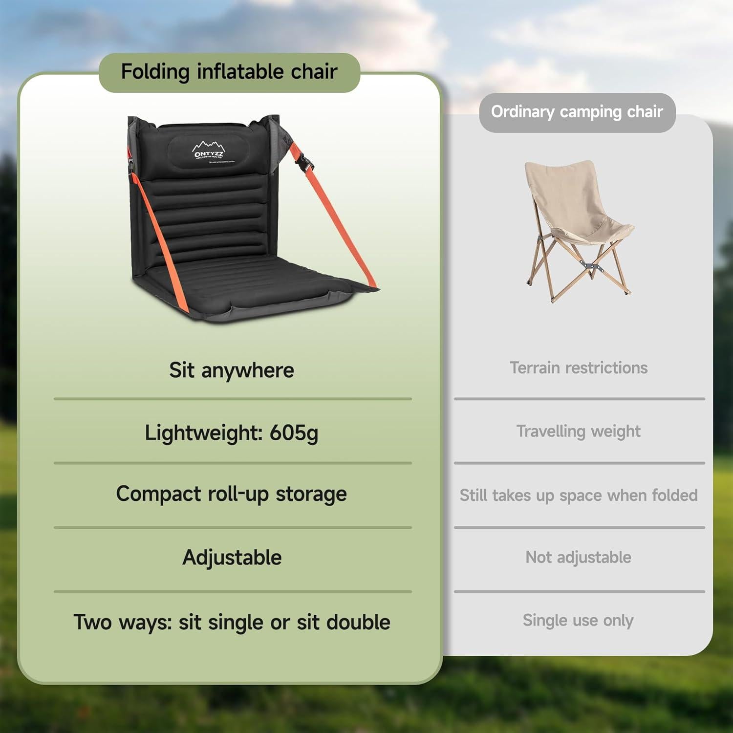 Asientos Inflables Portátiles ONTYZZ con Respaldo - Paquete de 2