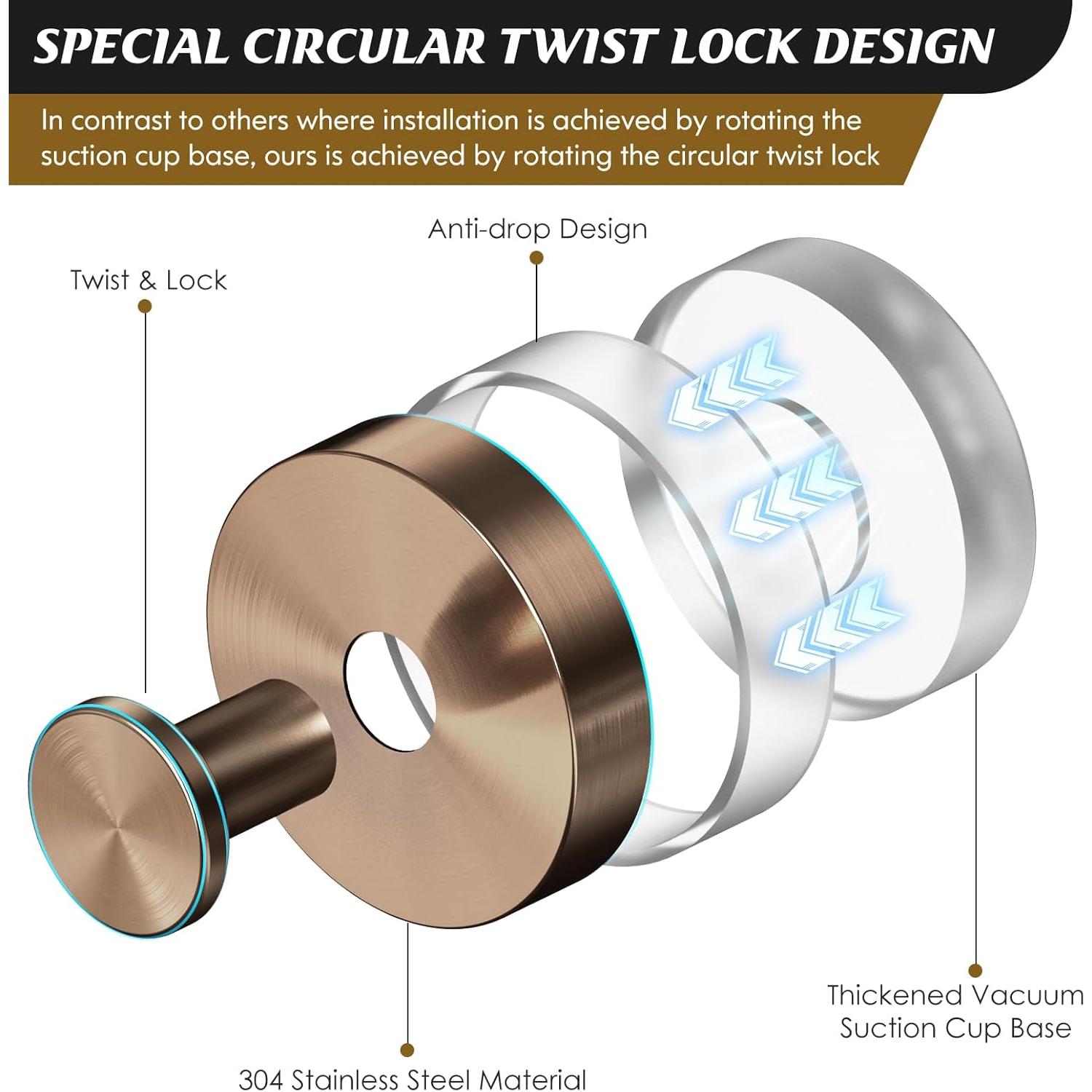 Ganchos de Ventosa para Ducha MOTAIPEAK 2 Pcs Bronce Champán