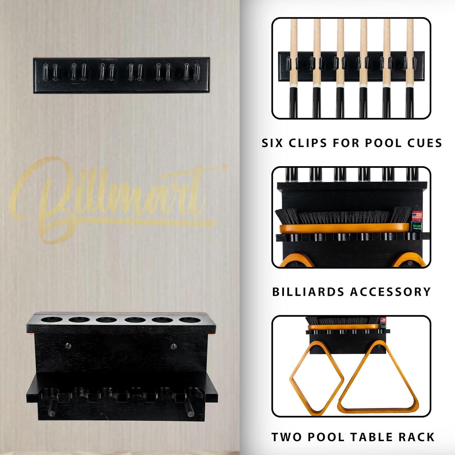 Soporte de Palos de Pool Billmart para 6 Palos Montaje en Pared