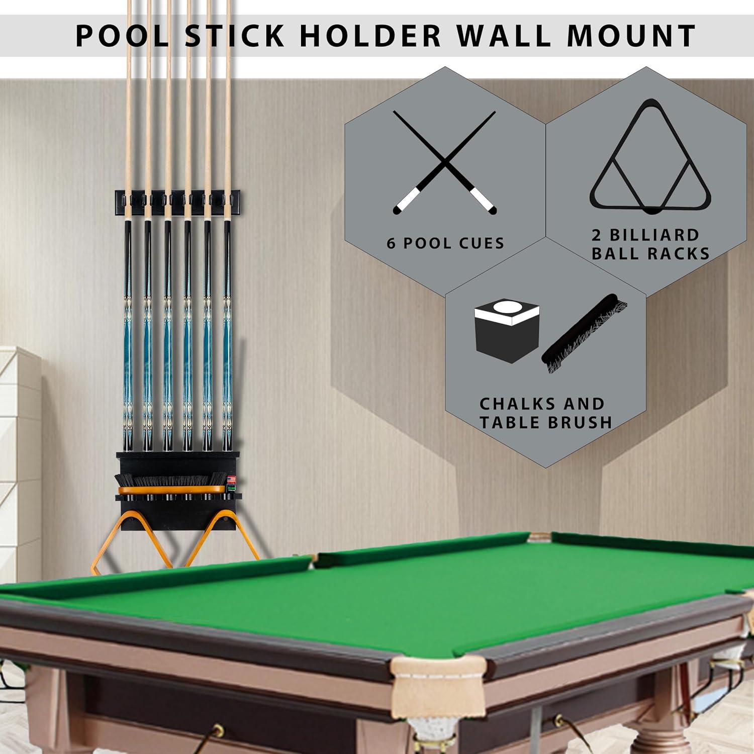 Soporte de Palos de Pool Billmart para 6 Palos Montaje en Pared