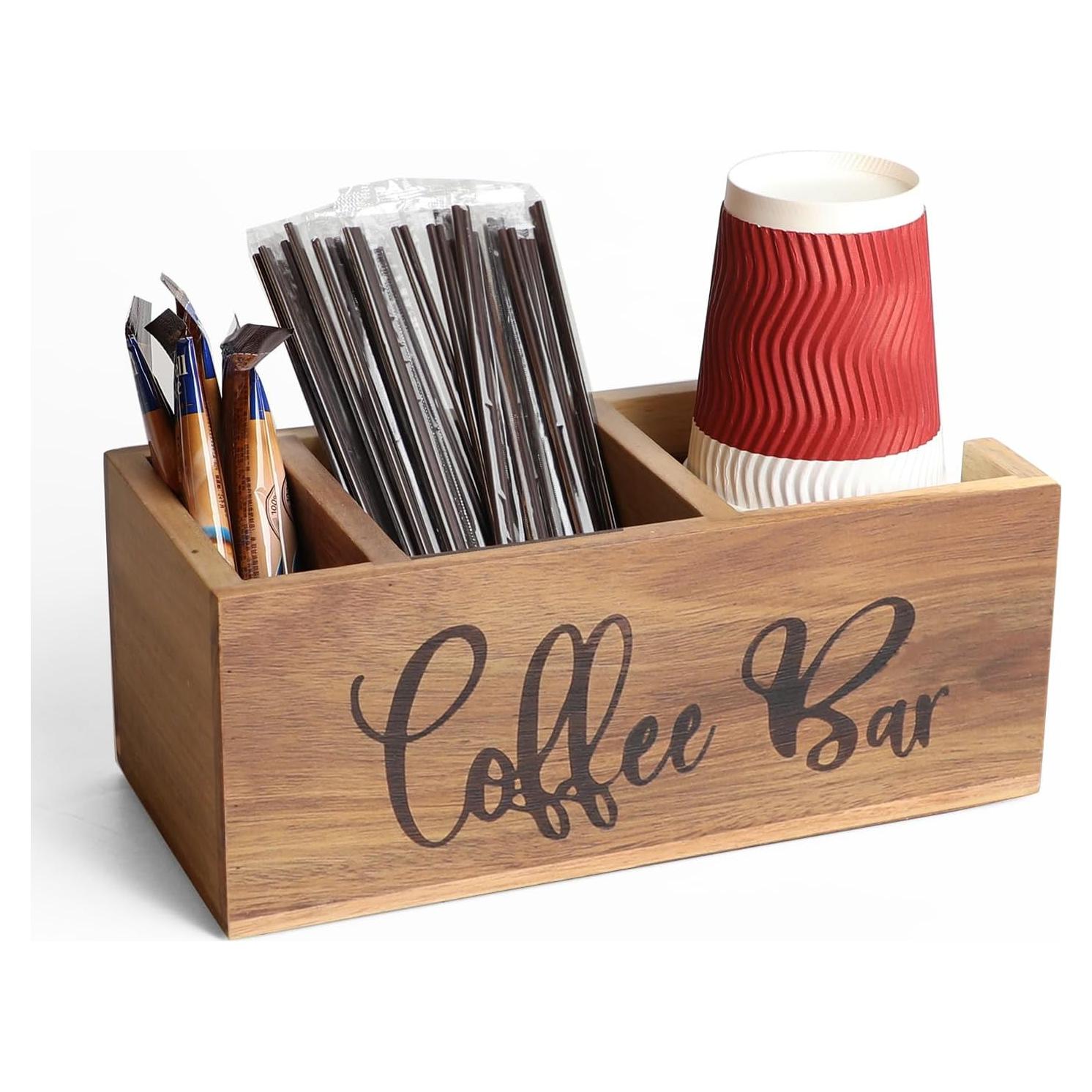 Organizador de Estación de Café LBEMEY de Madera de Acacia 3 Compartimentos