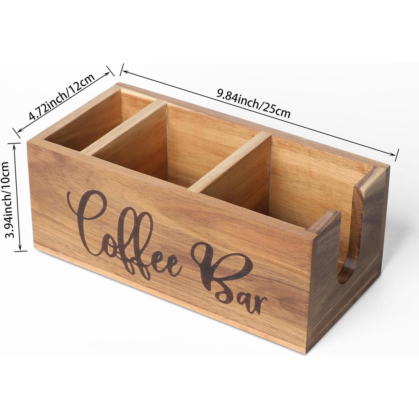 Organizador de Estación de Café LBEMEY de Madera de Acacia 3 Compartimentos