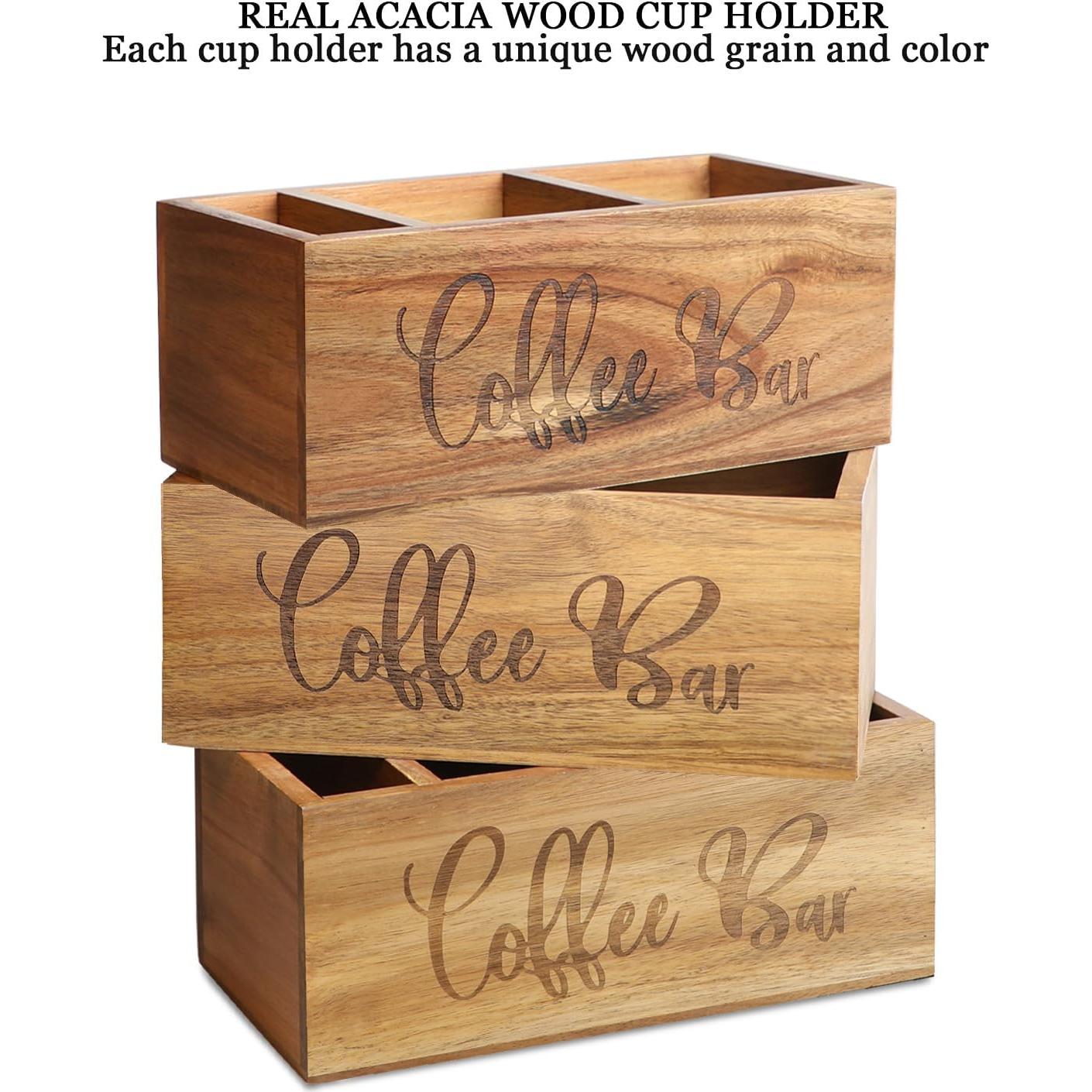 Organizador de Estación de Café LBEMEY de Madera de Acacia 3 Compartimentos