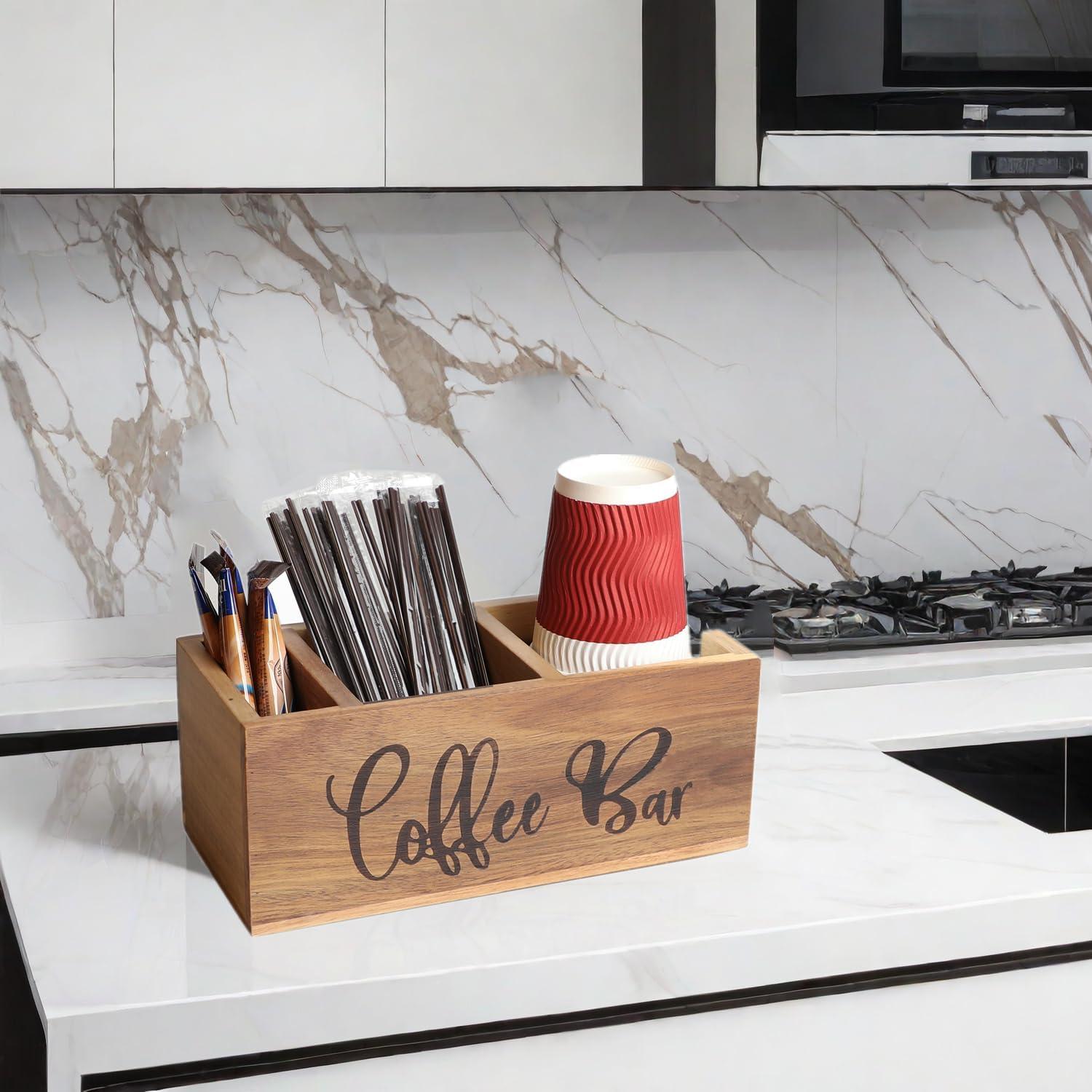 Organizador de Estación de Café LBEMEY de Madera de Acacia 3 Compartimentos