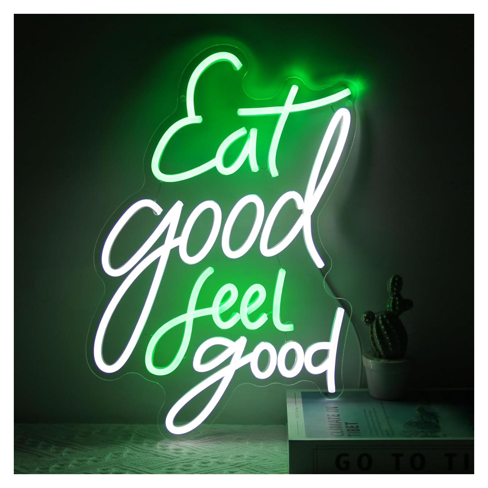 Letrero Neón LED Comer Bien Sentirse Bien Kullneon 42.4x28.4cm