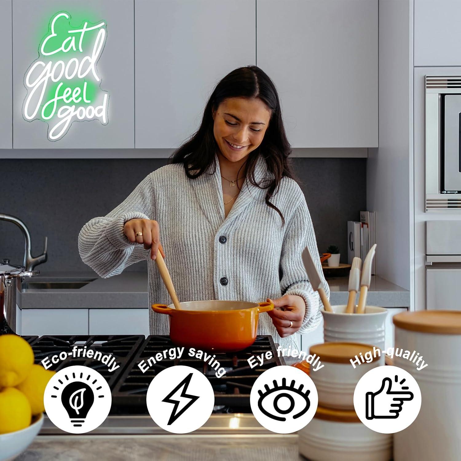 Letrero Neón LED Comer Bien Sentirse Bien Kullneon 42.4x28.4cm