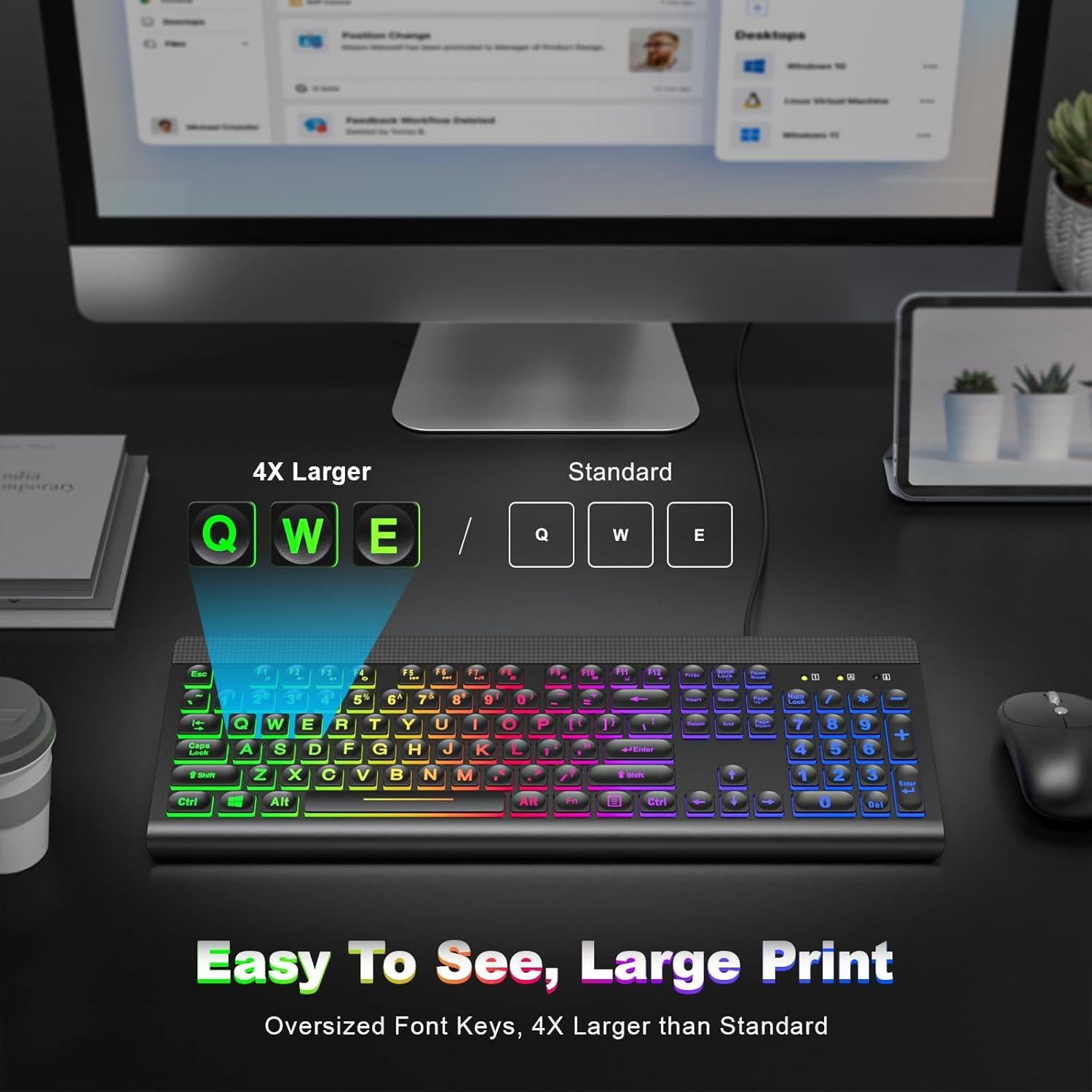 Teclado Retroiluminado USB Meidosa 72 cm LED Arcoíris