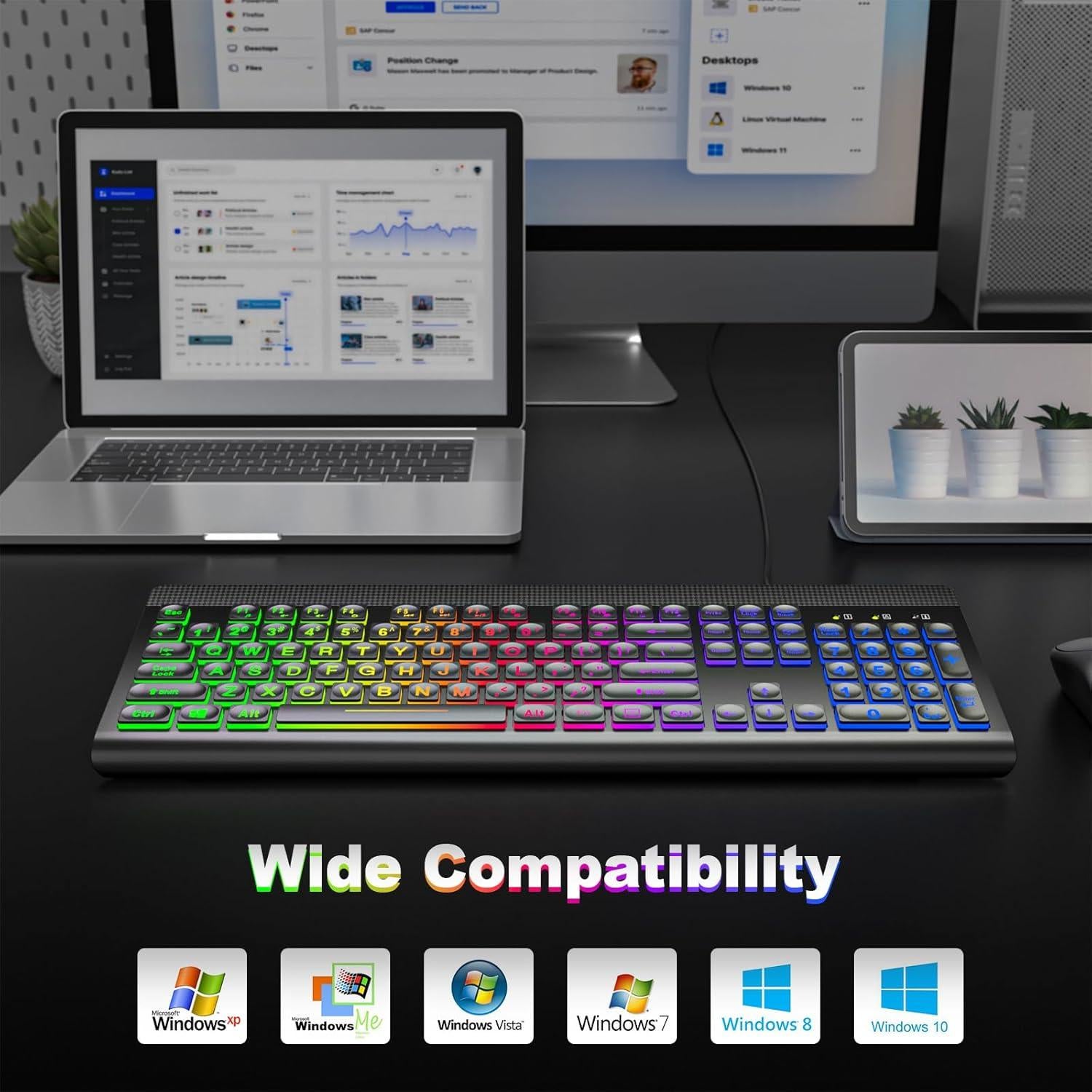 Teclado Retroiluminado USB Meidosa 72 cm LED Arcoíris