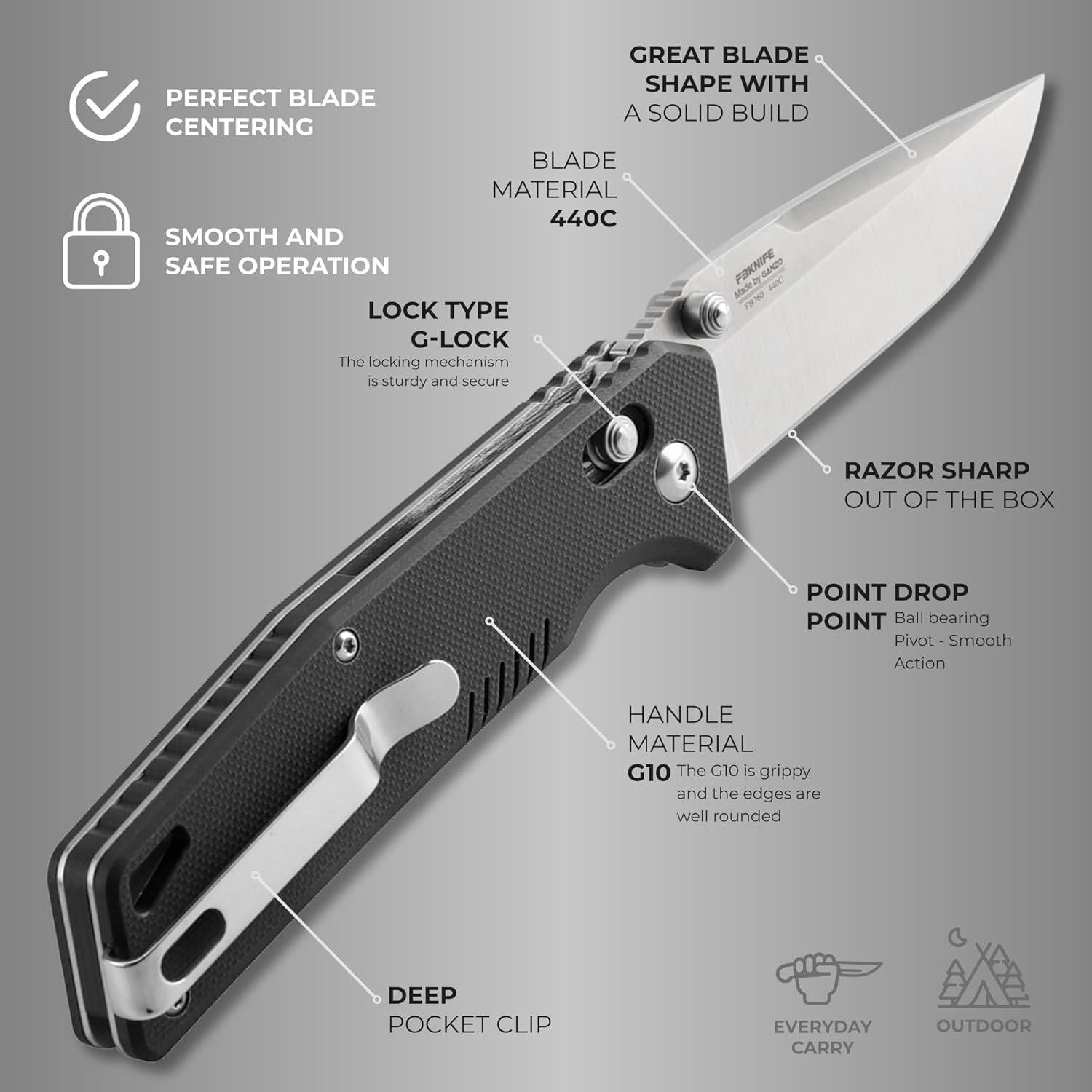 Cuchillo Plegable Firebird Ganzo FB7601 Acero Inoxidable 440C