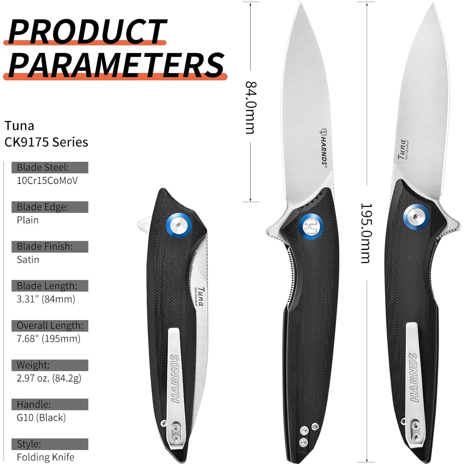 Cuchillo Plegable Harnds US-CK9175 Negro 195mm Camping EDC