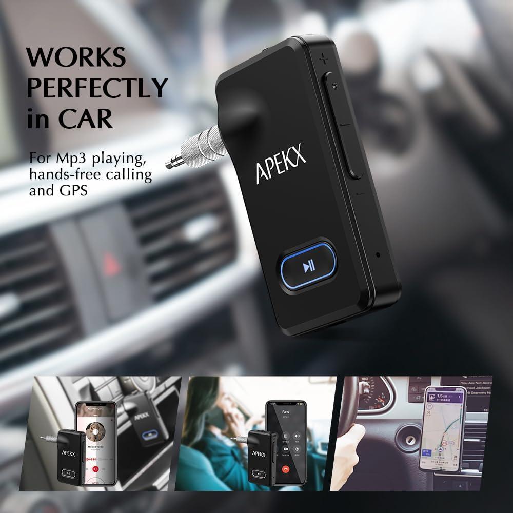 Adaptador Bluetooth APEKX BR19 para coche 3.5mm Hi-Fi Negro