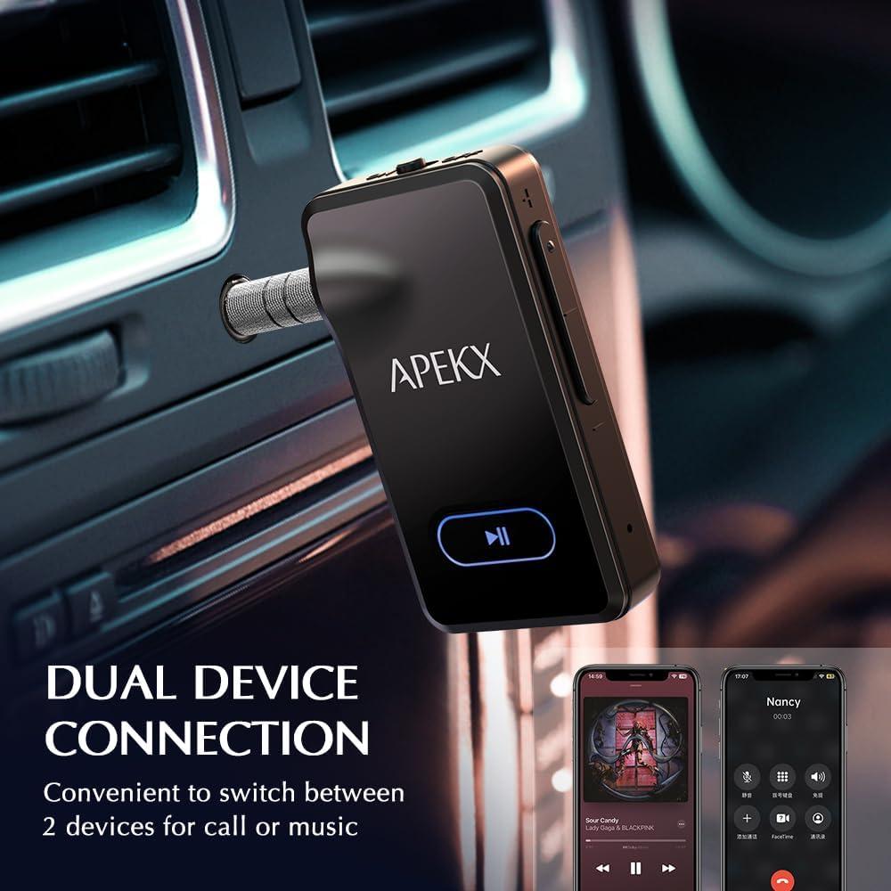 Adaptador Bluetooth APEKX BR19 para coche 3.5mm Hi-Fi Negro
