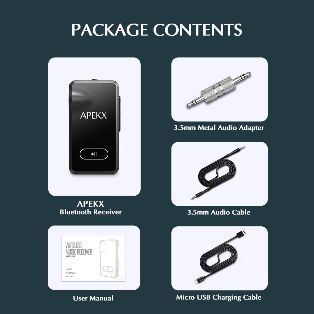 Adaptador Bluetooth APEKX BR19 para coche 3.5mm Hi-Fi Negro