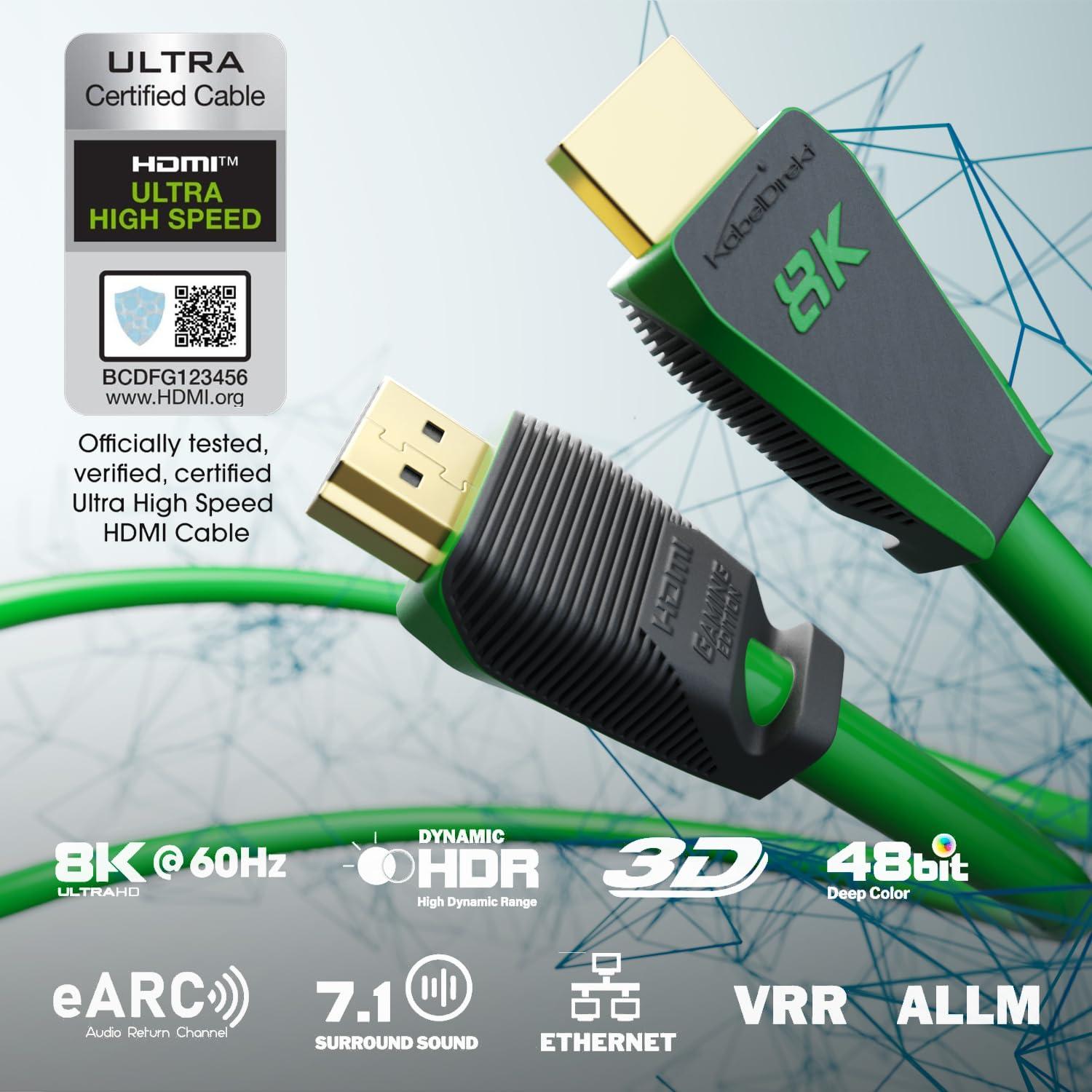 Cable HDMI 8K Ultra Certificado KabelDirekt 2.74m Verde