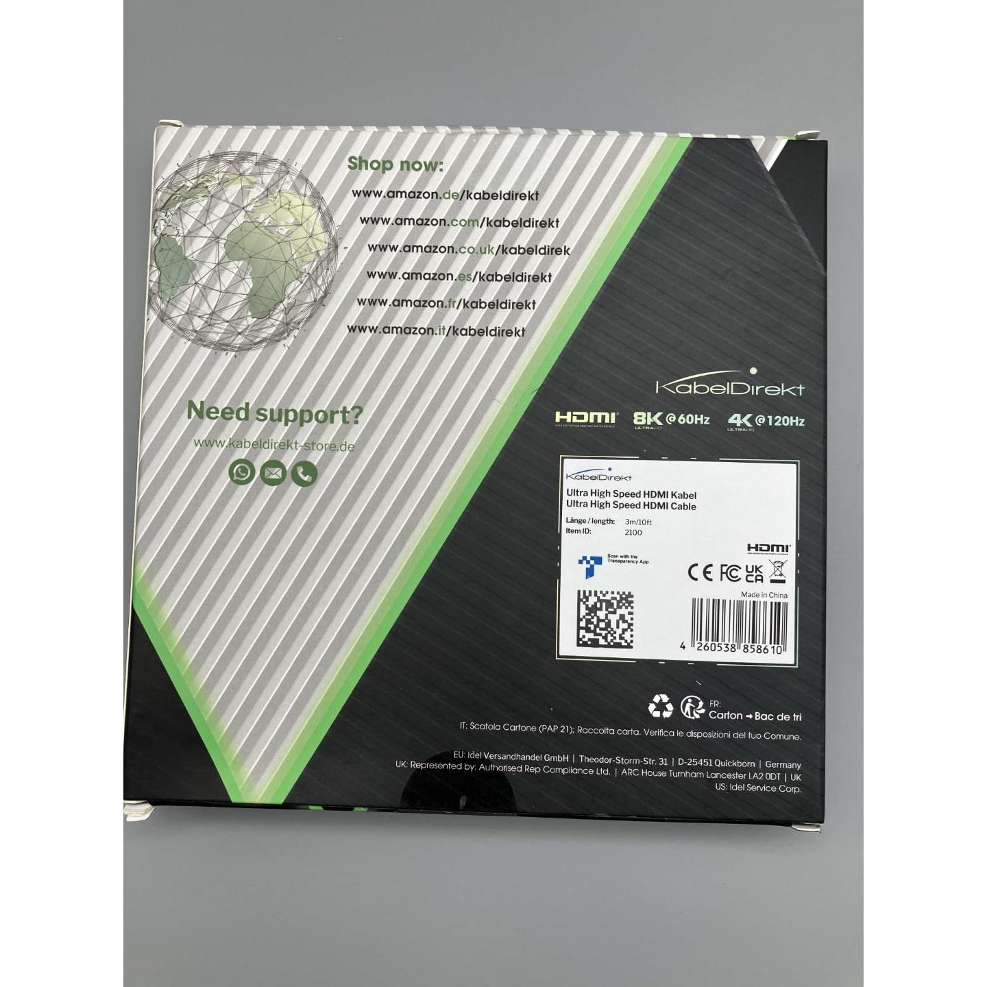 Cable HDMI 8K Ultra Certificado KabelDirekt 2.74m Verde