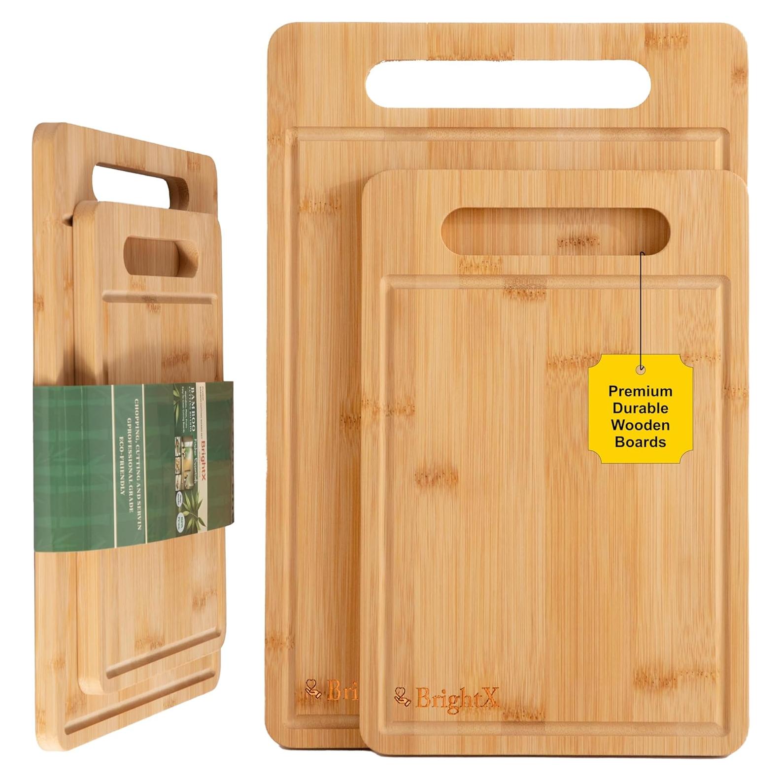 Juego de Tablas de Cortar de Bambú BRIGHTX - 2 Piezas 38.1x25.4cm y 30.5x20.3cm