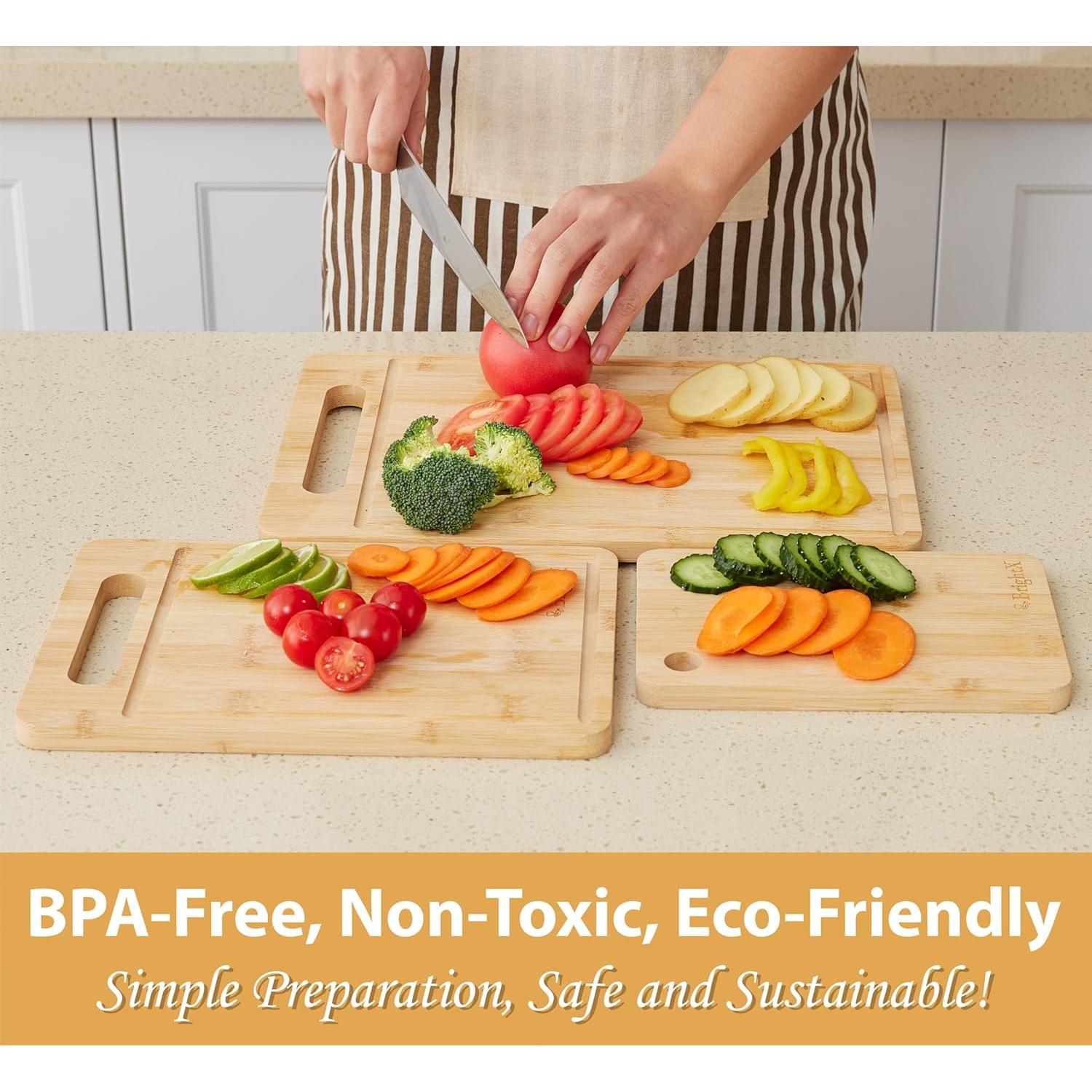 Juego de Tablas de Cortar de Bambú BRIGHTX - 2 Piezas 38.1x25.4cm y 30.5x20.3cm