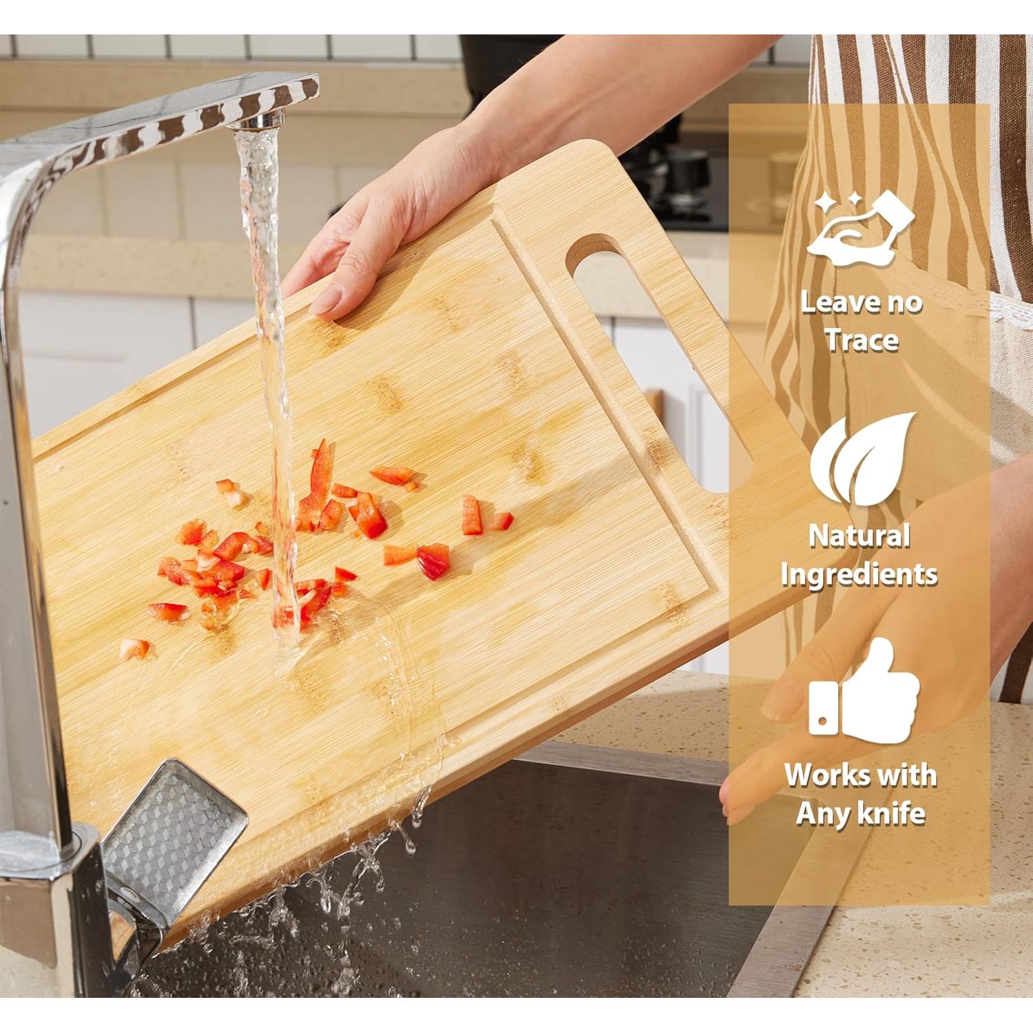 Juego de Tablas de Cortar de Bambú BRIGHTX - 2 Piezas 38.1x25.4cm y 30.5x20.3cm