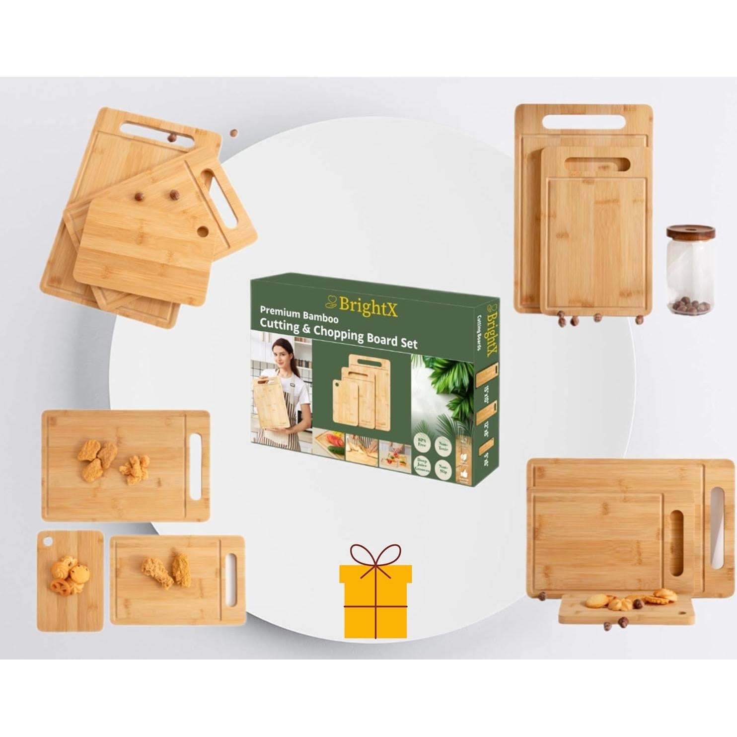 Juego de Tablas de Cortar de Bambú BRIGHTX - 2 Piezas 38.1x25.4cm y 30.5x20.3cm