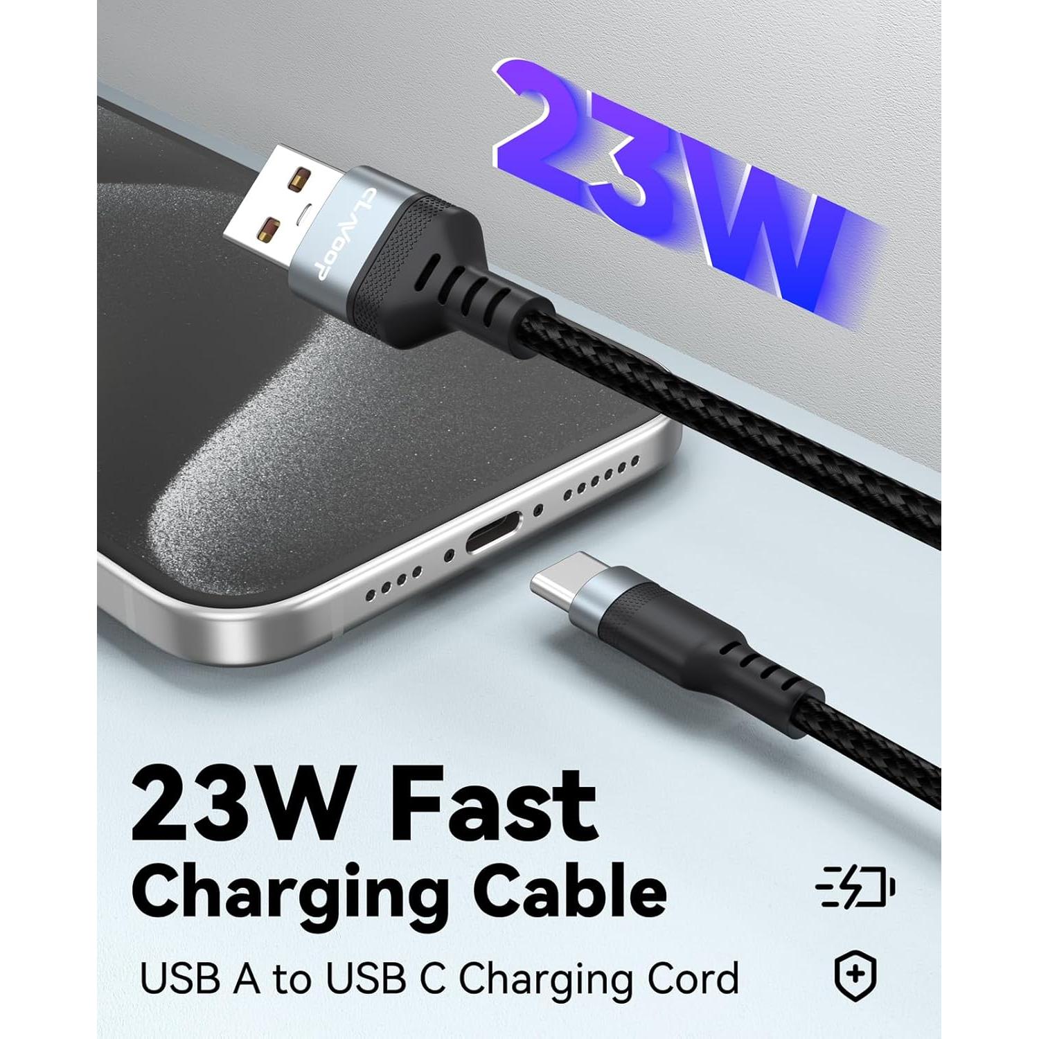 Cable USB C 4.57m CLAVOOP Carga Rápida 23W Trenzado Negro