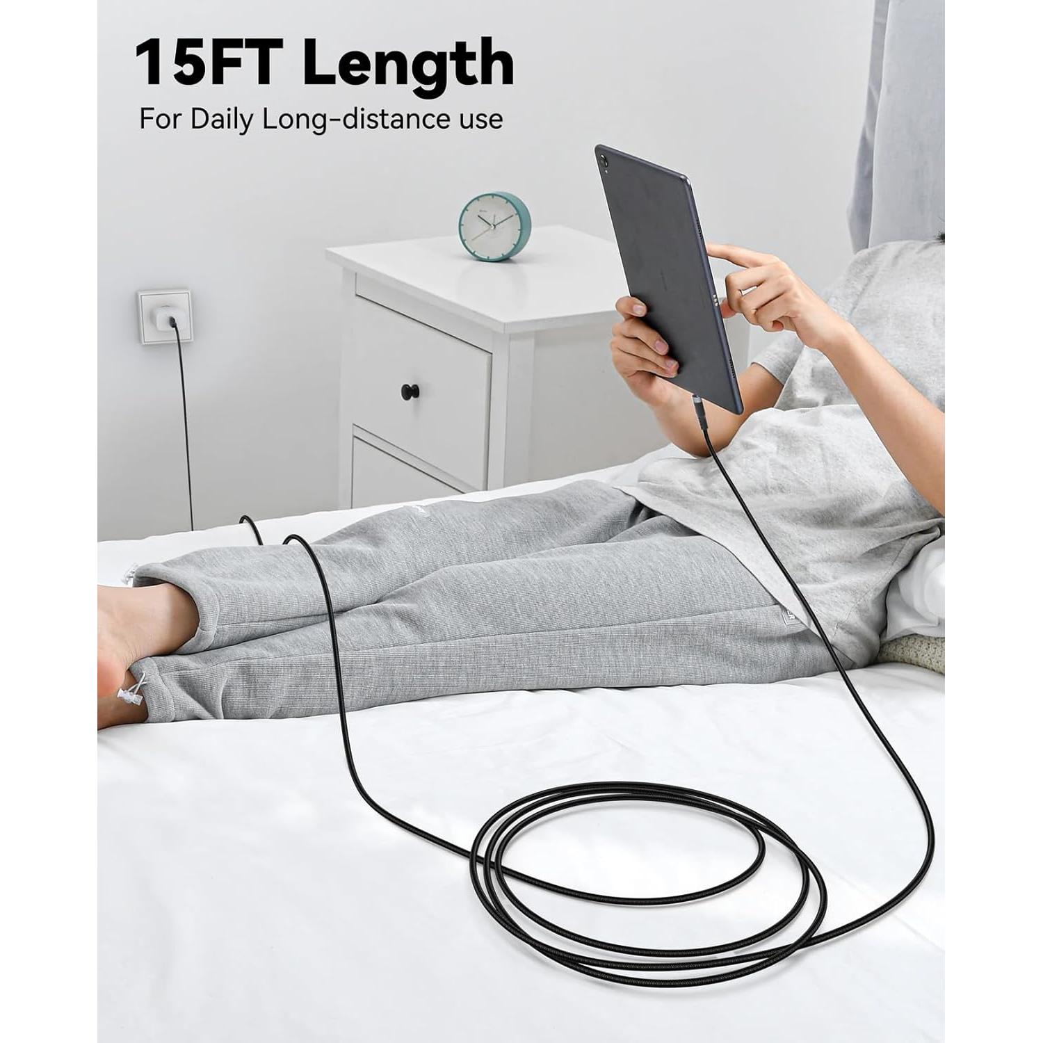 Cable USB C 4.57m CLAVOOP Carga Rápida 23W Trenzado Negro