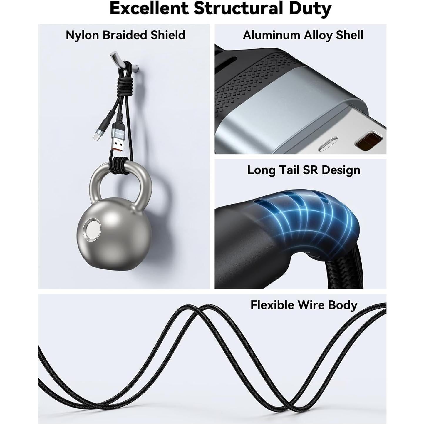 Cable USB C 4.57m CLAVOOP Carga Rápida 23W Trenzado Negro