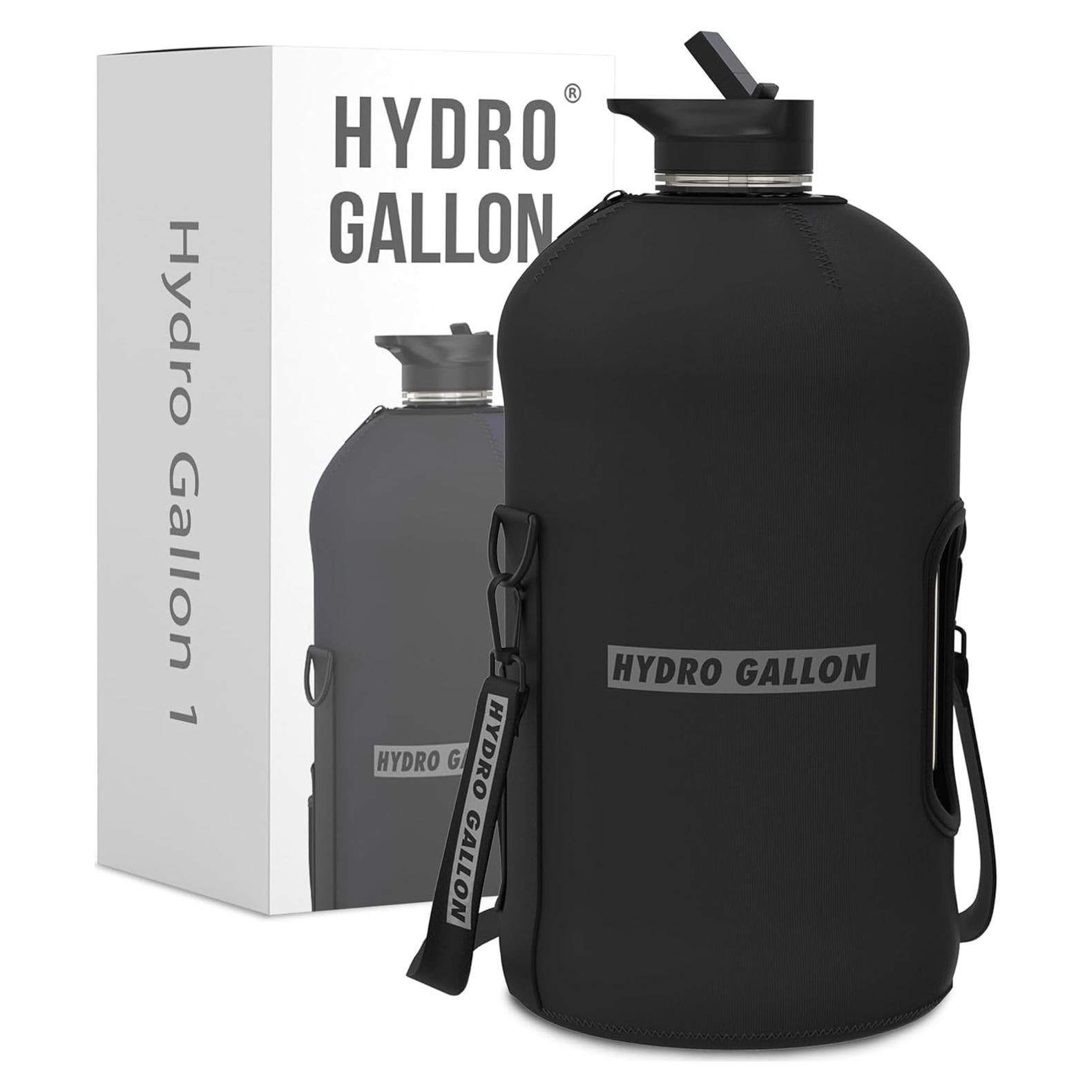 Botella de Agua Hydro Gallon 1 Galón Negra con Manga Aislante