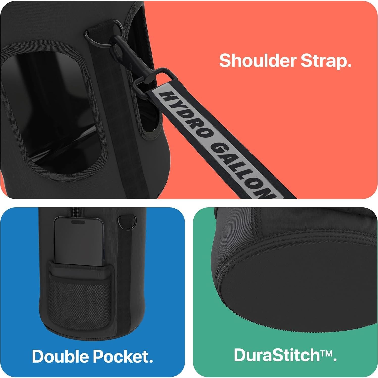 Botella de Agua Hydro Gallon 1 Galón Negra con Manga Aislante