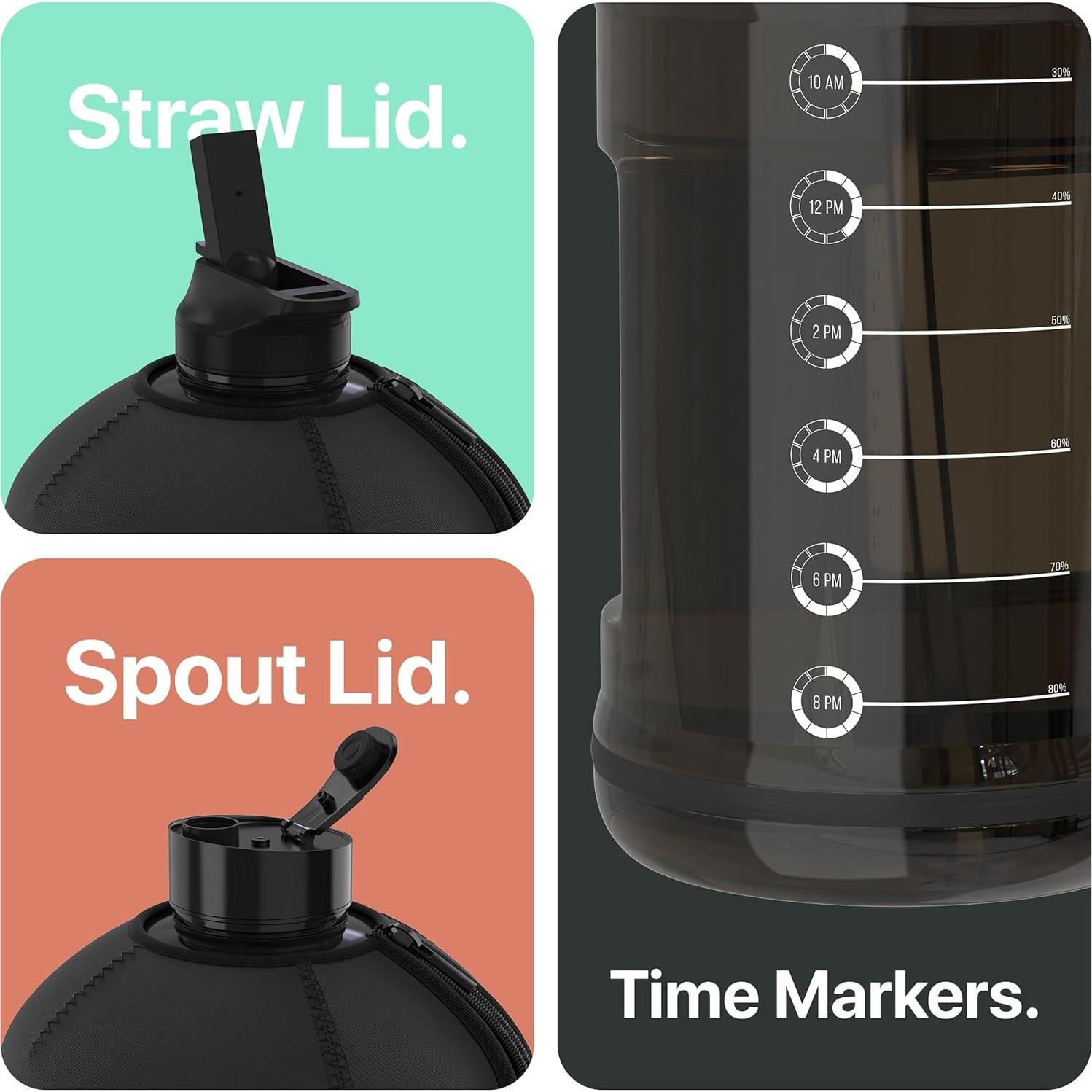 Botella de Agua Hydro Gallon 1 Galón Negra con Manga Aislante