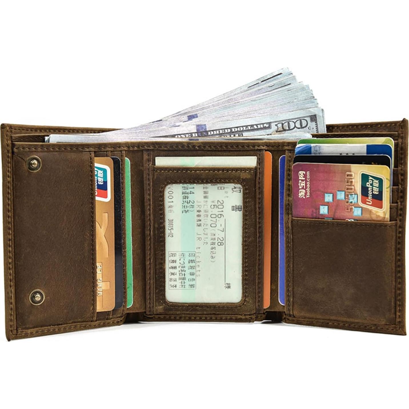 Cartera de cuero minimalista para hombres con bloqueo RFID marrón