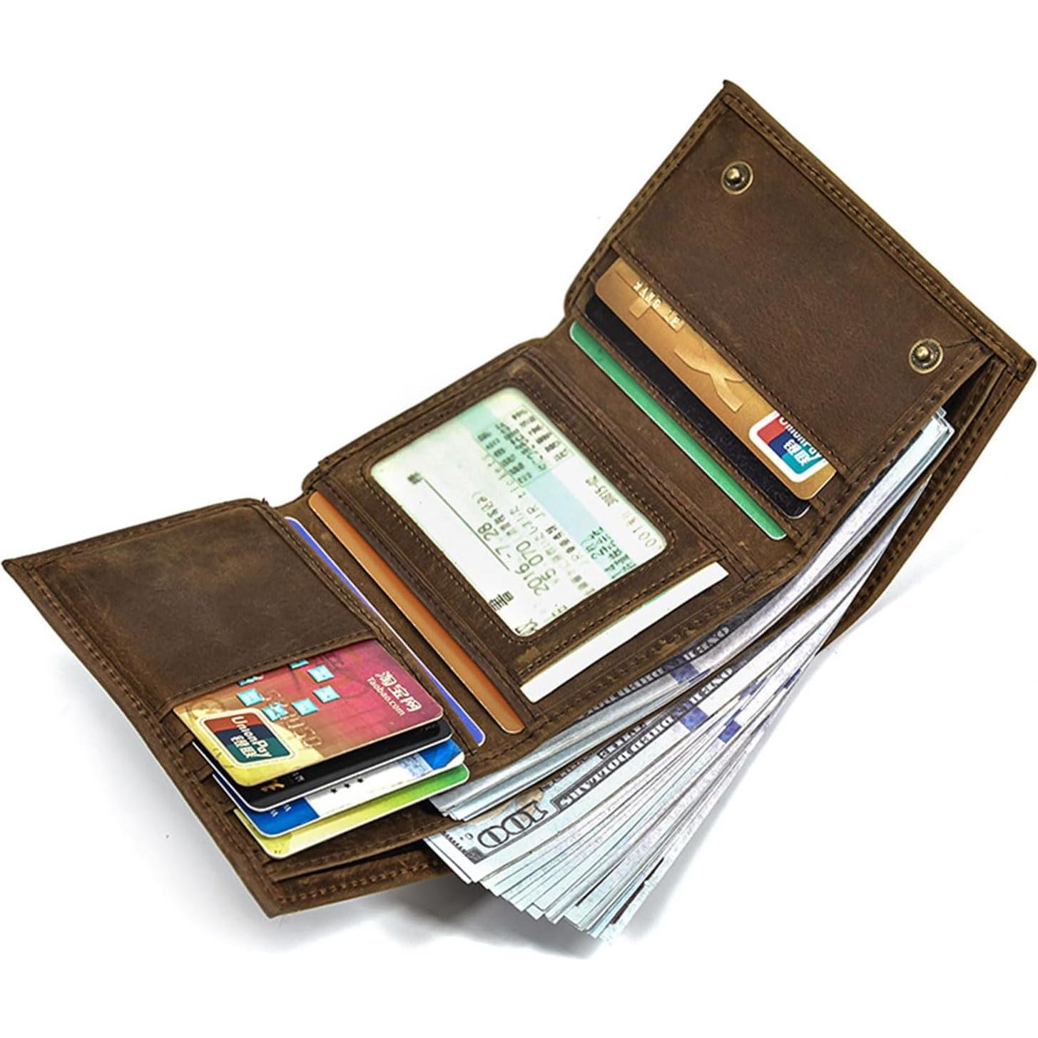 Cartera de cuero minimalista para hombres con bloqueo RFID marrón