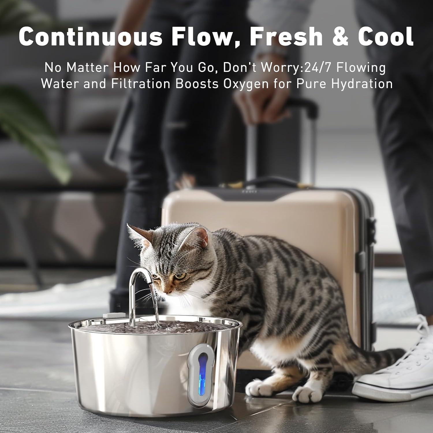 Fuente de Agua Automática para Gatos HAJXM 4L Acero Inoxidable