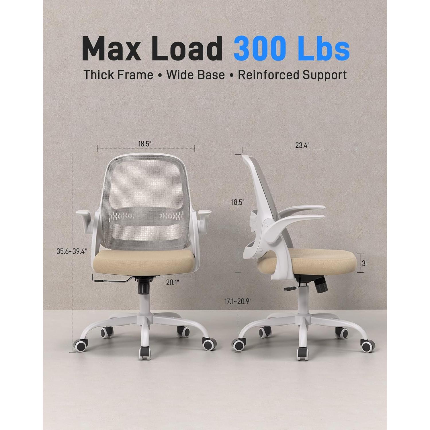 Silla de Oficina Ergonómica amseatec LY-9053 Beige con Respaldo de Malla