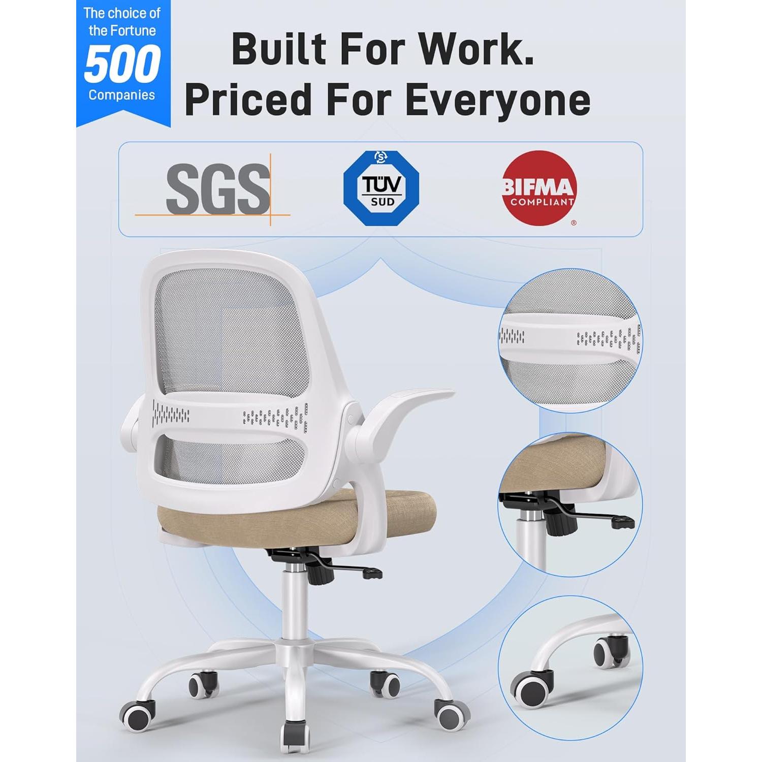 Silla de Oficina Ergonómica amseatec LY-9053 Beige con Respaldo de Malla