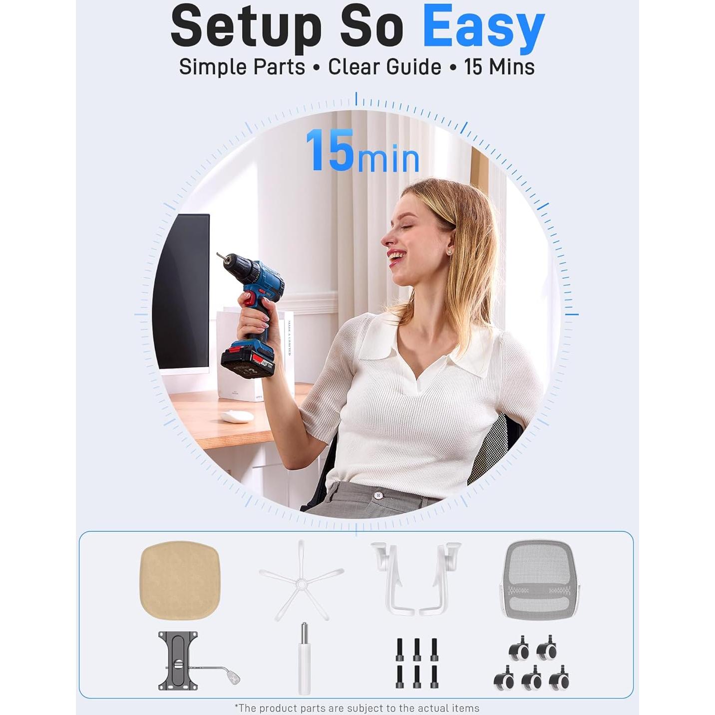 Silla de Oficina Ergonómica amseatec LY-9053 Beige con Respaldo de Malla