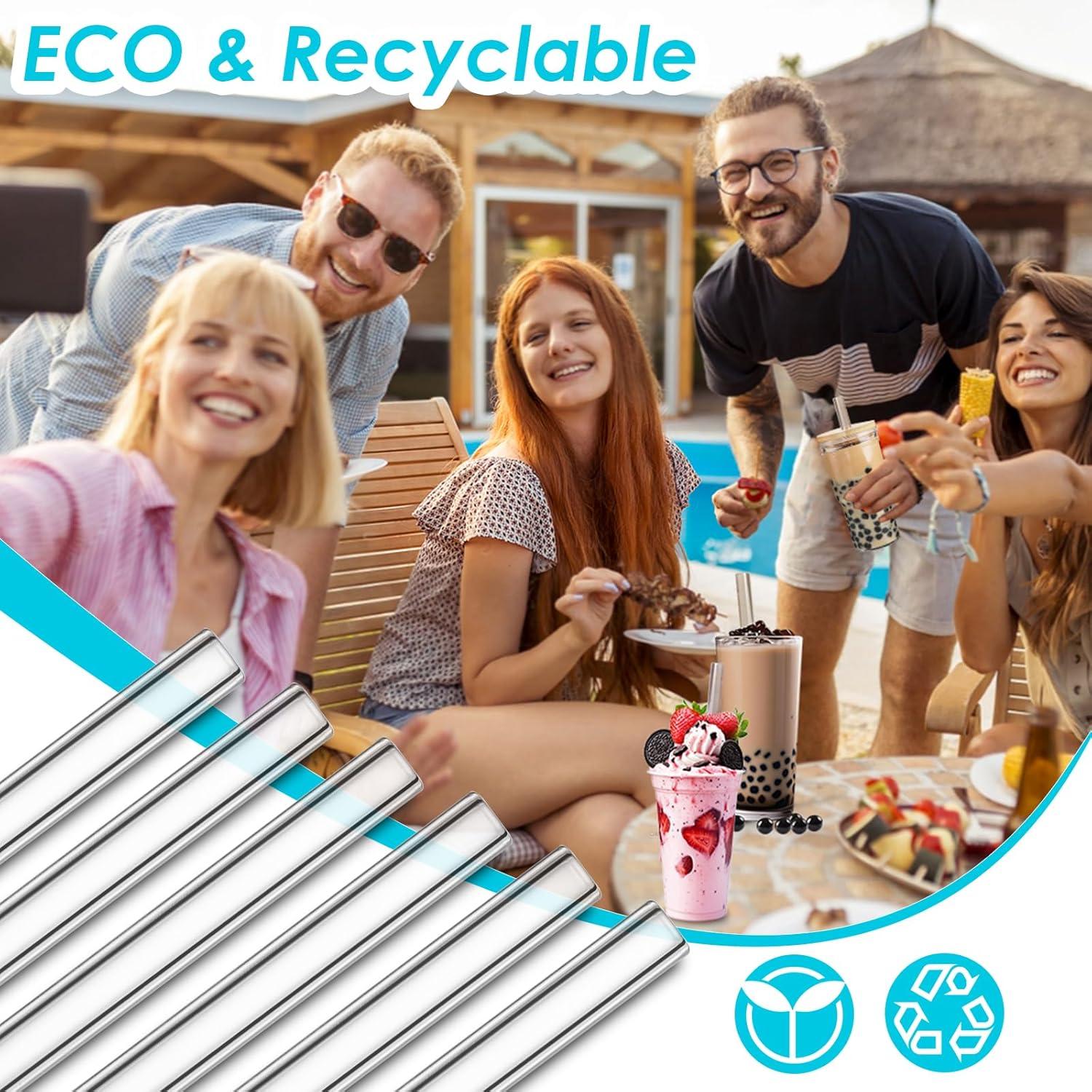 Popotes de Vidrio Reutilizables LIFEHIM 25 cm Anchos 14 mm