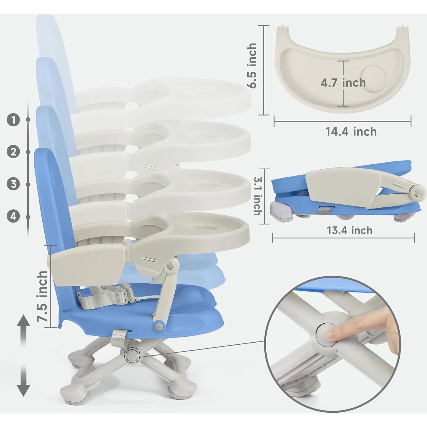 Silla Alta Plegable para Bebé YOLEO, Asiento Elevador Ajustable