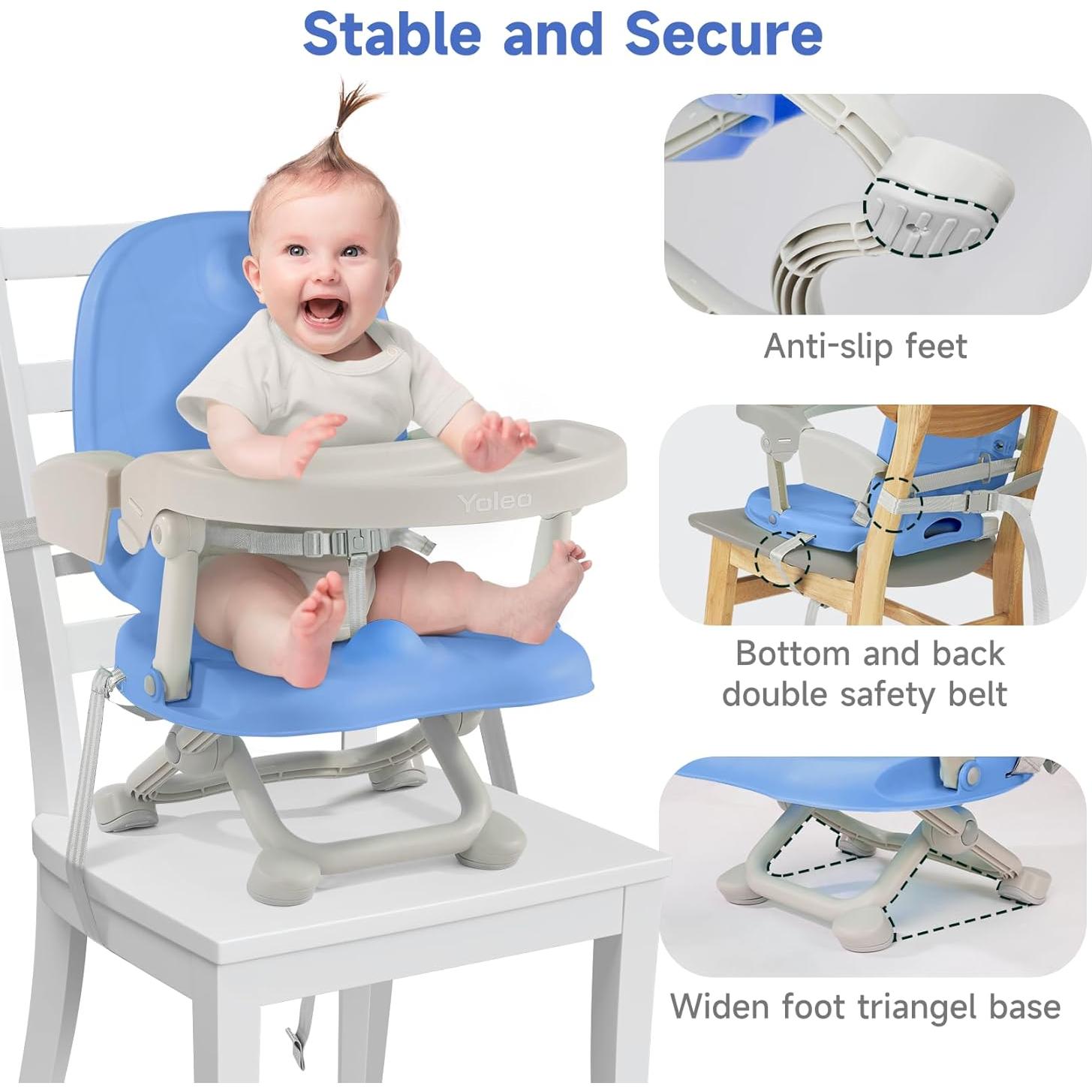 Silla Alta Plegable para Bebé YOLEO, Asiento Elevador Ajustable